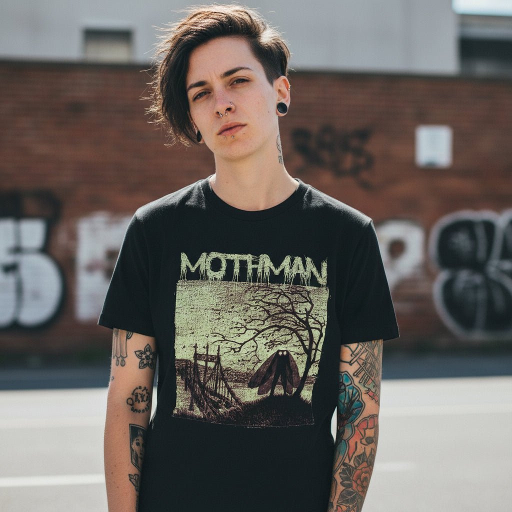 T-Shirt - Mothman Shirt | Unisex Heavy Cotton - Gildan 5000 | Mothman, Cryptids | Goth/Gothic from Crypto Zoo Tees