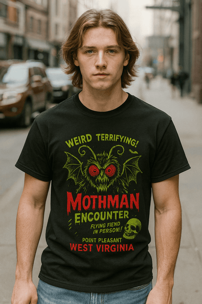 T-Shirt - Mothman T-Shirt | Cryptids, Retro & Vintage | Unisex Shirt, Ladies Tee, Tank Top, Long Sleeve, Sweatshirt, Hoodie from Crypto Zoo Tees