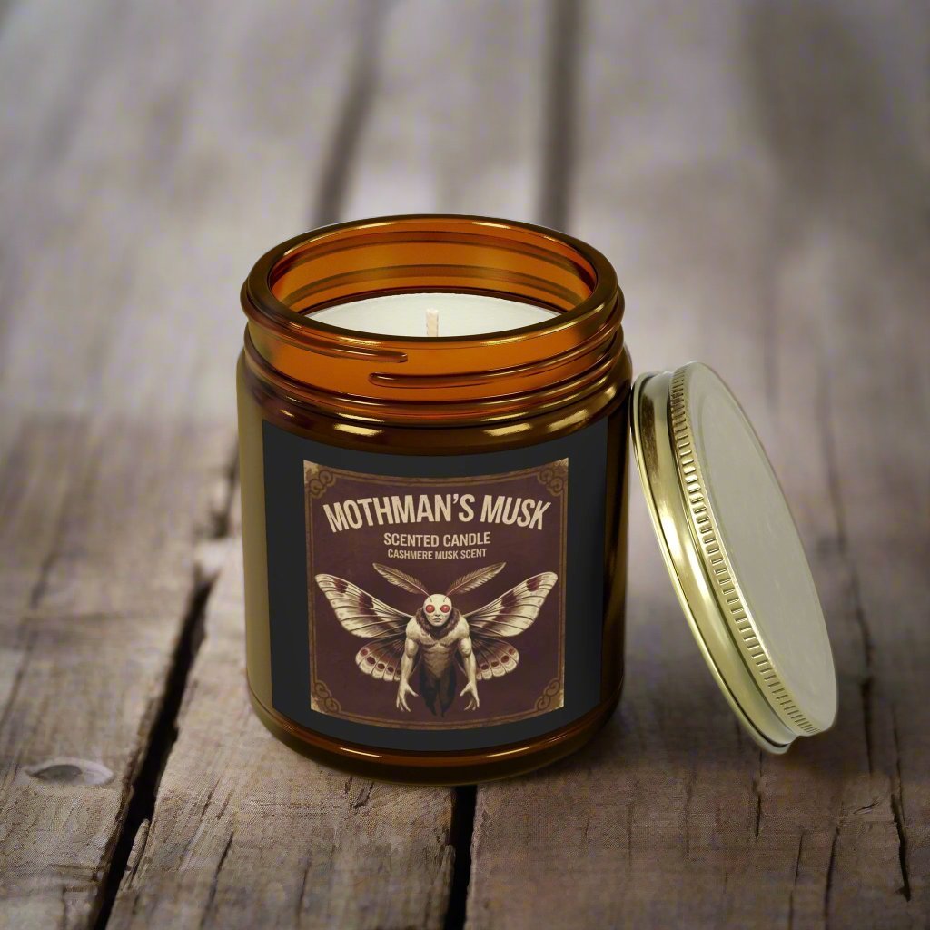 Home Decor - Mothman's Musk Scented Candle - Cashmere Musk - Coconut Apricot Wax with Cotton Wick from Crypto Zoo Tees