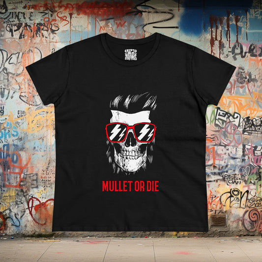 T-Shirt - Mullet Or Die Skull | Women's T-Shirt | Cotton Tee from Crypto Zoo Tees