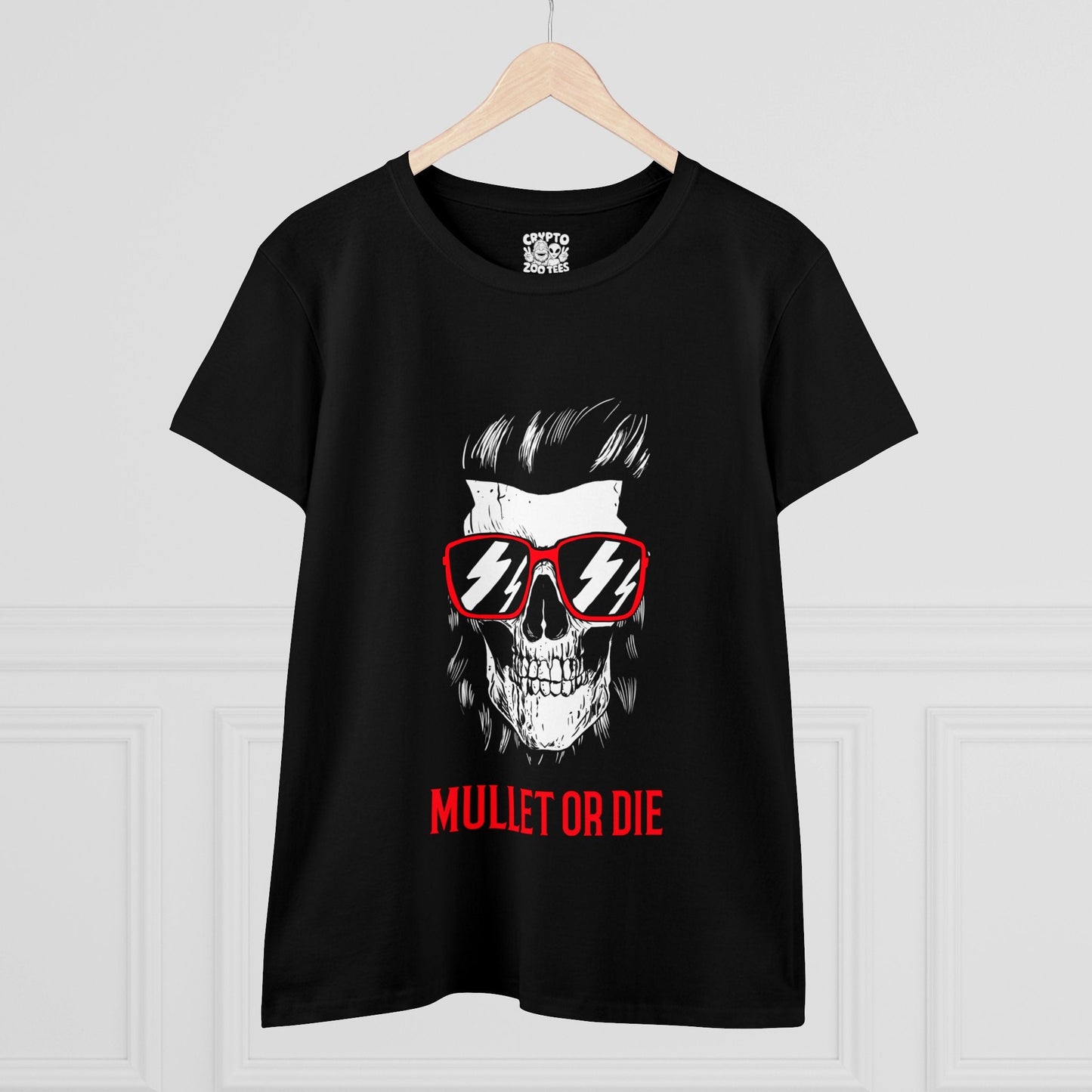 T-Shirt - Mullet Or Die Skull | Women's T-Shirt | Cotton Tee from Crypto Zoo Tees