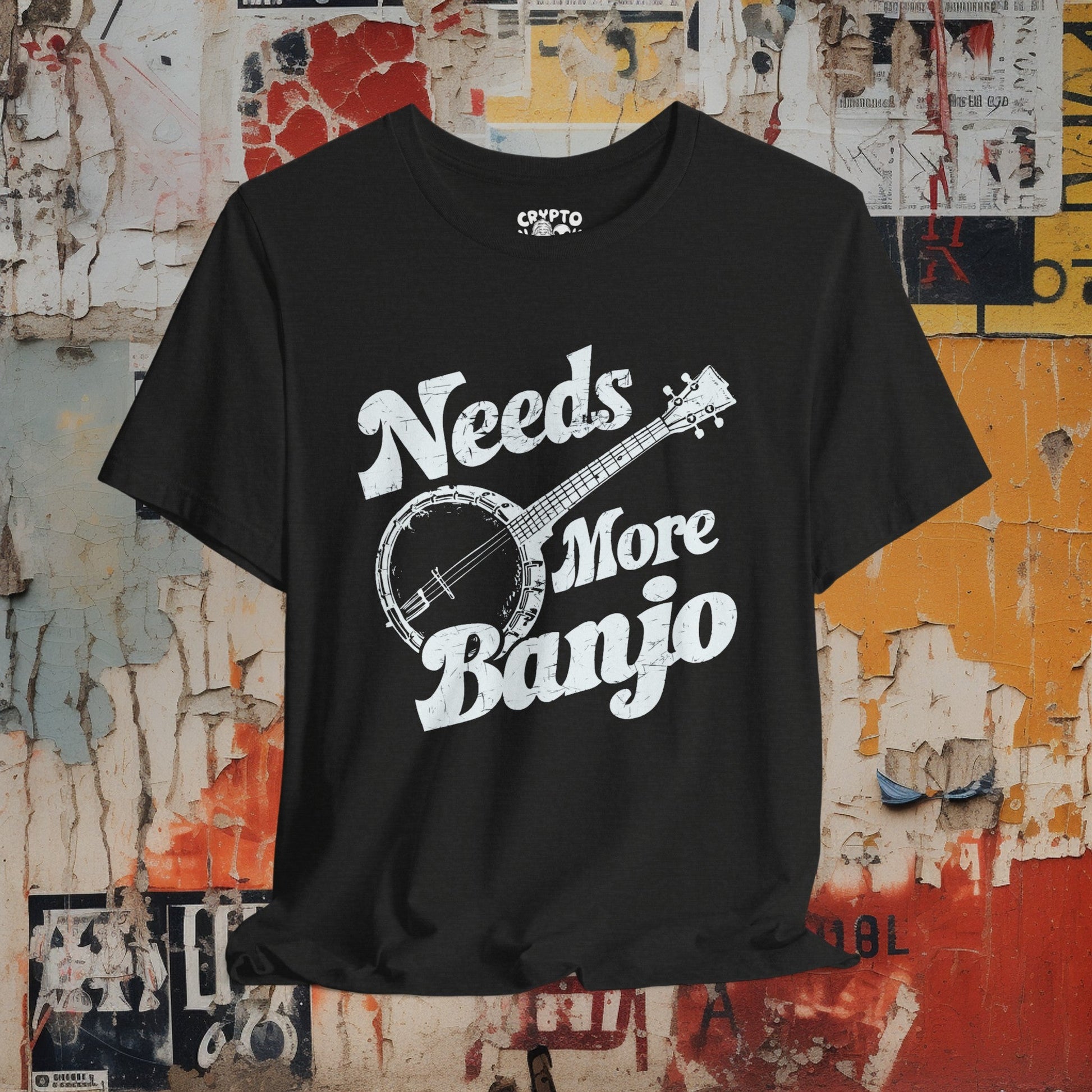 T-Shirt - Needs More Banjo Shirt | Bluegrass Tee | Bella + Canvas Unisex T-shirt from Crypto Zoo Tees