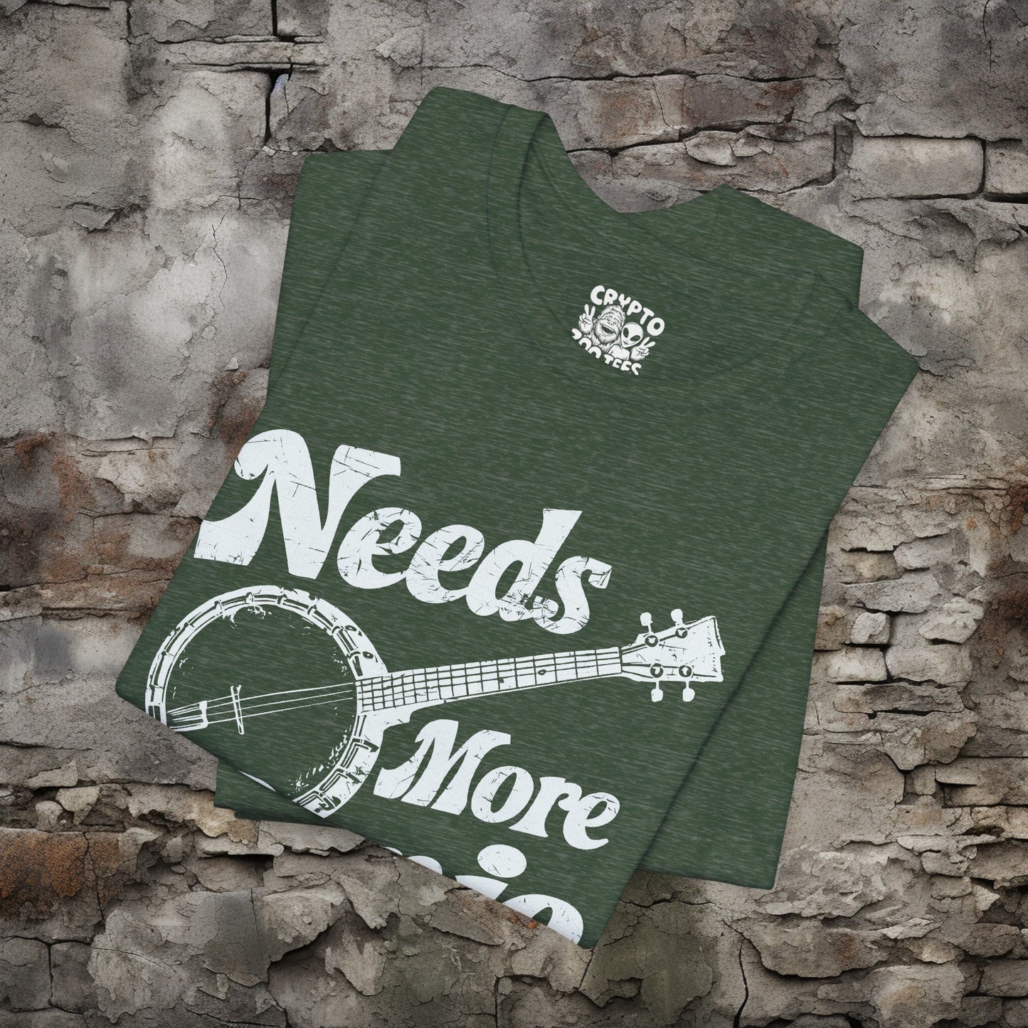 T-Shirt - Needs More Banjo Shirt | Bluegrass Tee | Bella + Canvas Unisex T-shirt from Crypto Zoo Tees