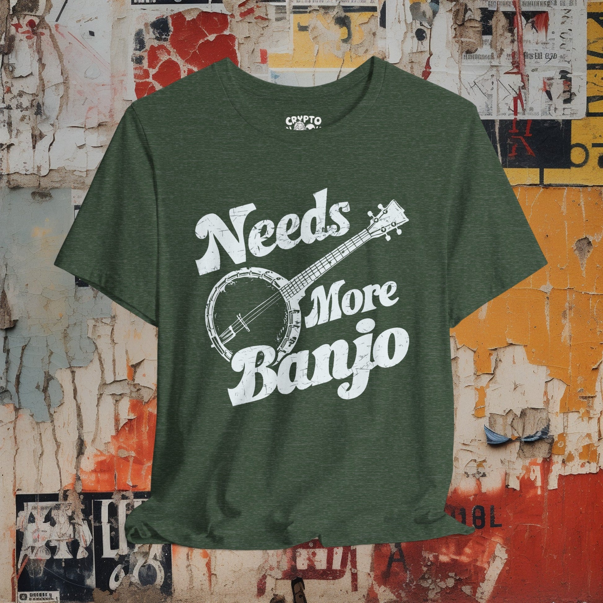 T-Shirt - Needs More Banjo Shirt | Bluegrass Tee | Bella + Canvas Unisex T-shirt from Crypto Zoo Tees