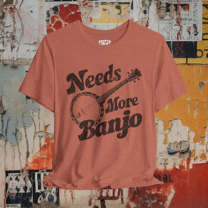 T-Shirt - Needs More Banjo Shirt | Bluegrass Tee | Bella + Canvas Unisex T-shirt from Crypto Zoo Tees