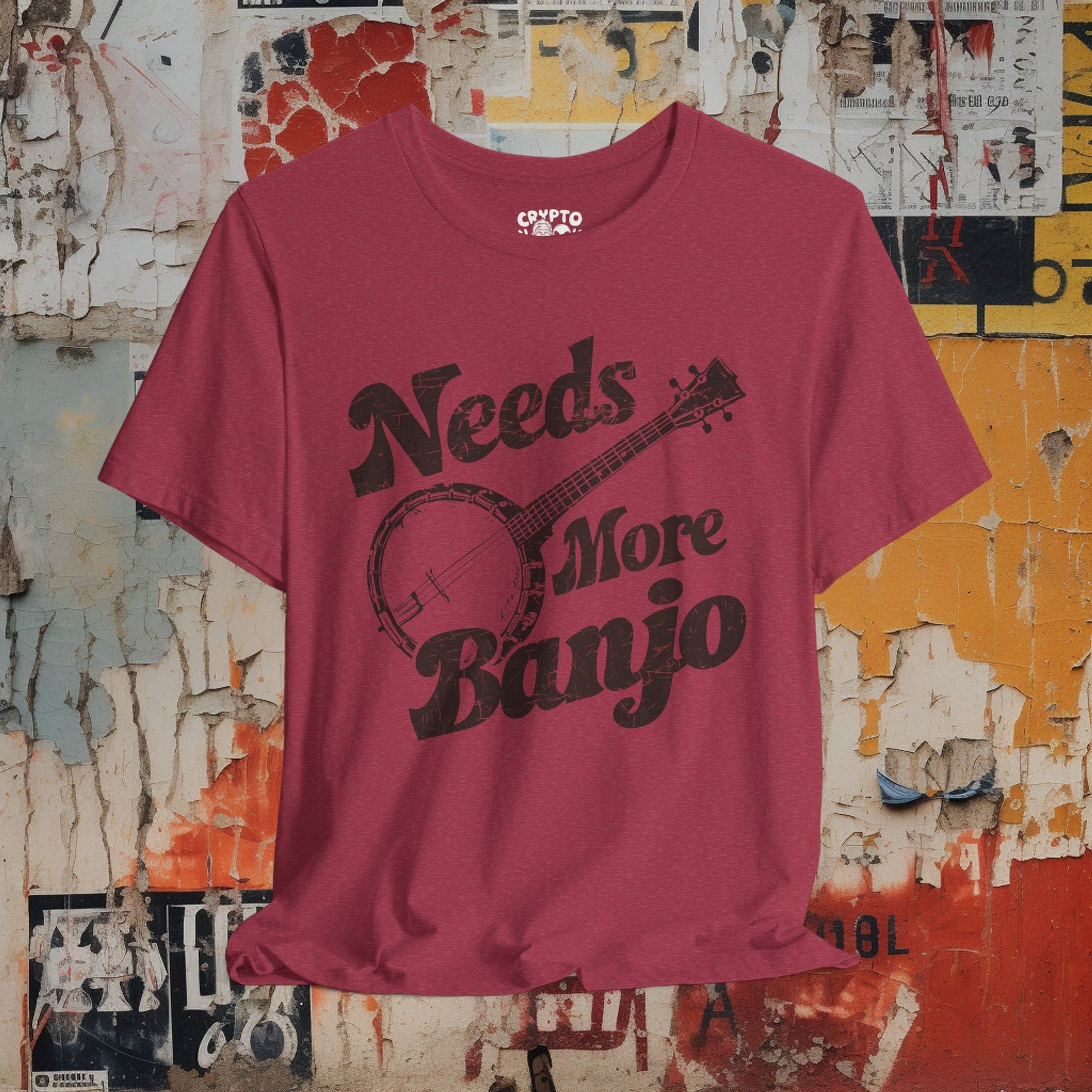 T-Shirt - Needs More Banjo Shirt | Bluegrass Tee | Bella + Canvas Unisex T-shirt from Crypto Zoo Tees