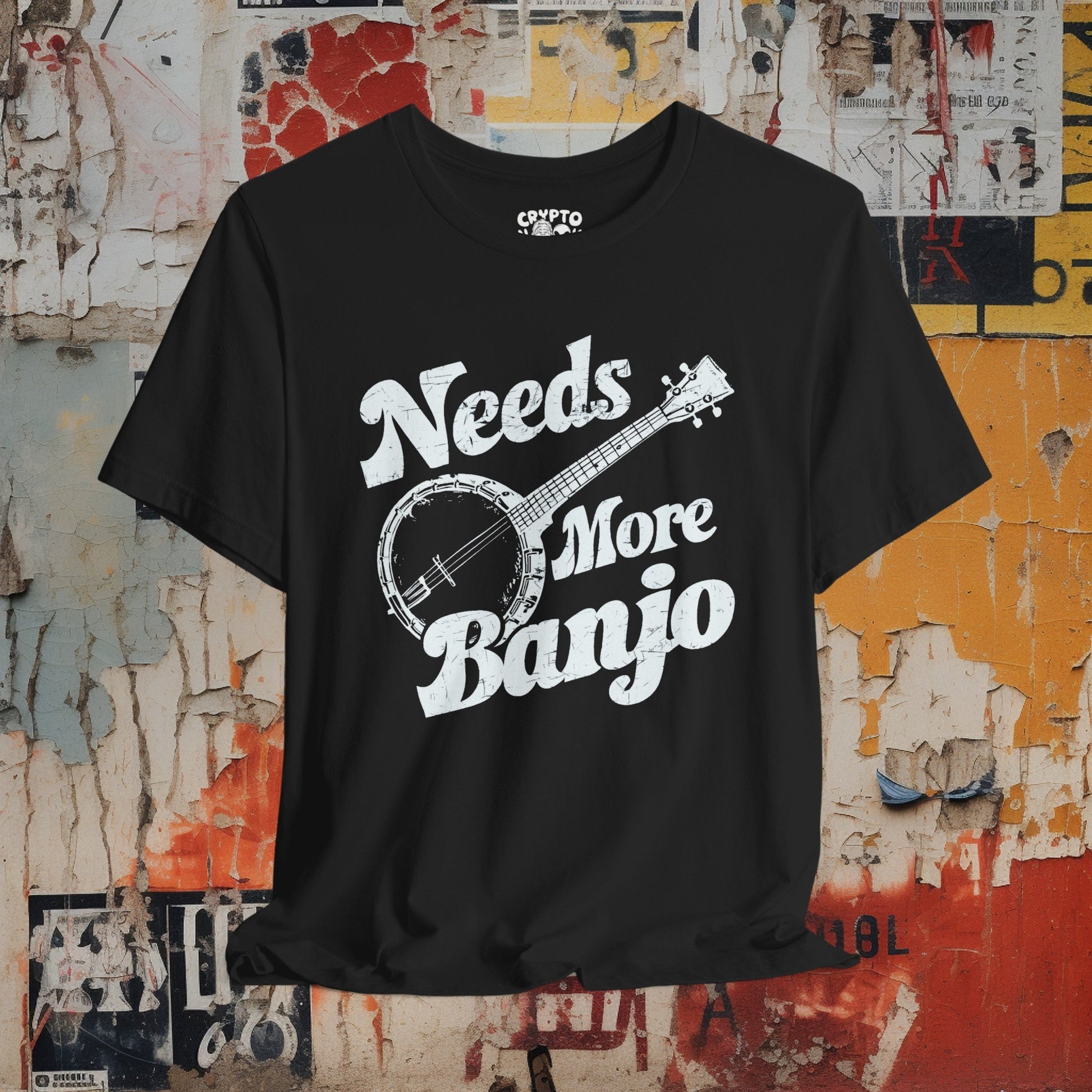 T-Shirt - Needs More Banjo Shirt | Bluegrass Tee | Bella + Canvas Unisex T-shirt from Crypto Zoo Tees