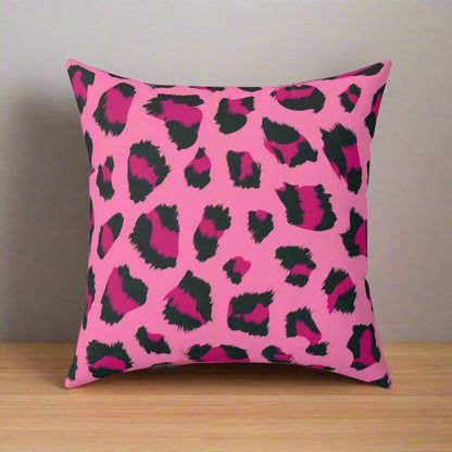 Home Decor - Neon Pink 80s Aesthetic Leopard Print | Retro Decor | Spun Polyester Pillow | Pillow Included! from Crypto Zoo Tees