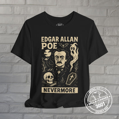 T-Shirt - Nevermore Poe Raven | Unisex T-shirt (Bella+Canvas 3001) | Horror, Thinkers | Goth/Gothic, Retro, Vintage from Crypto Zoo Tees