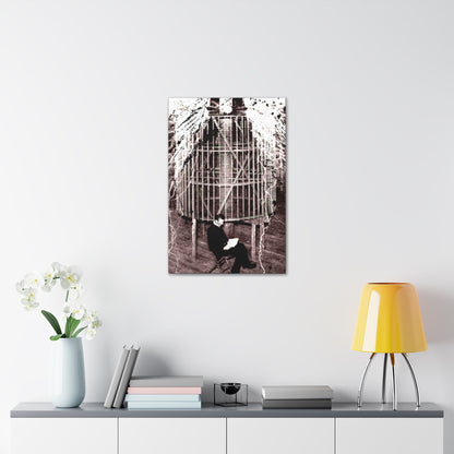 Canvas - Nikola Tesla Surrounded by Electricity Canvas Print - Vibrant Gallery Wrap Artwork from Crypto Zoo Tees