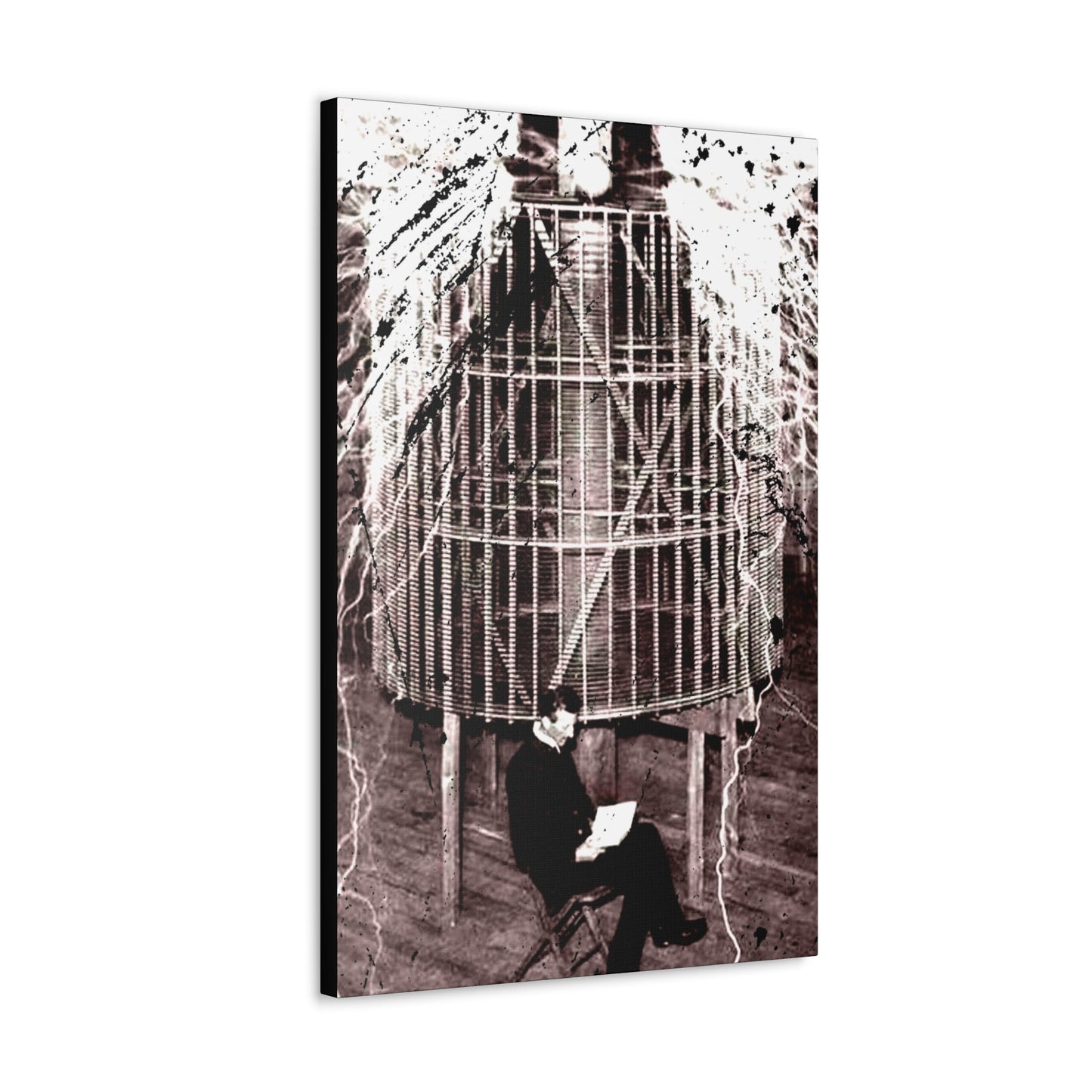 Canvas - Nikola Tesla Surrounded by Electricity Canvas Print - Vibrant Gallery Wrap Artwork from Crypto Zoo Tees