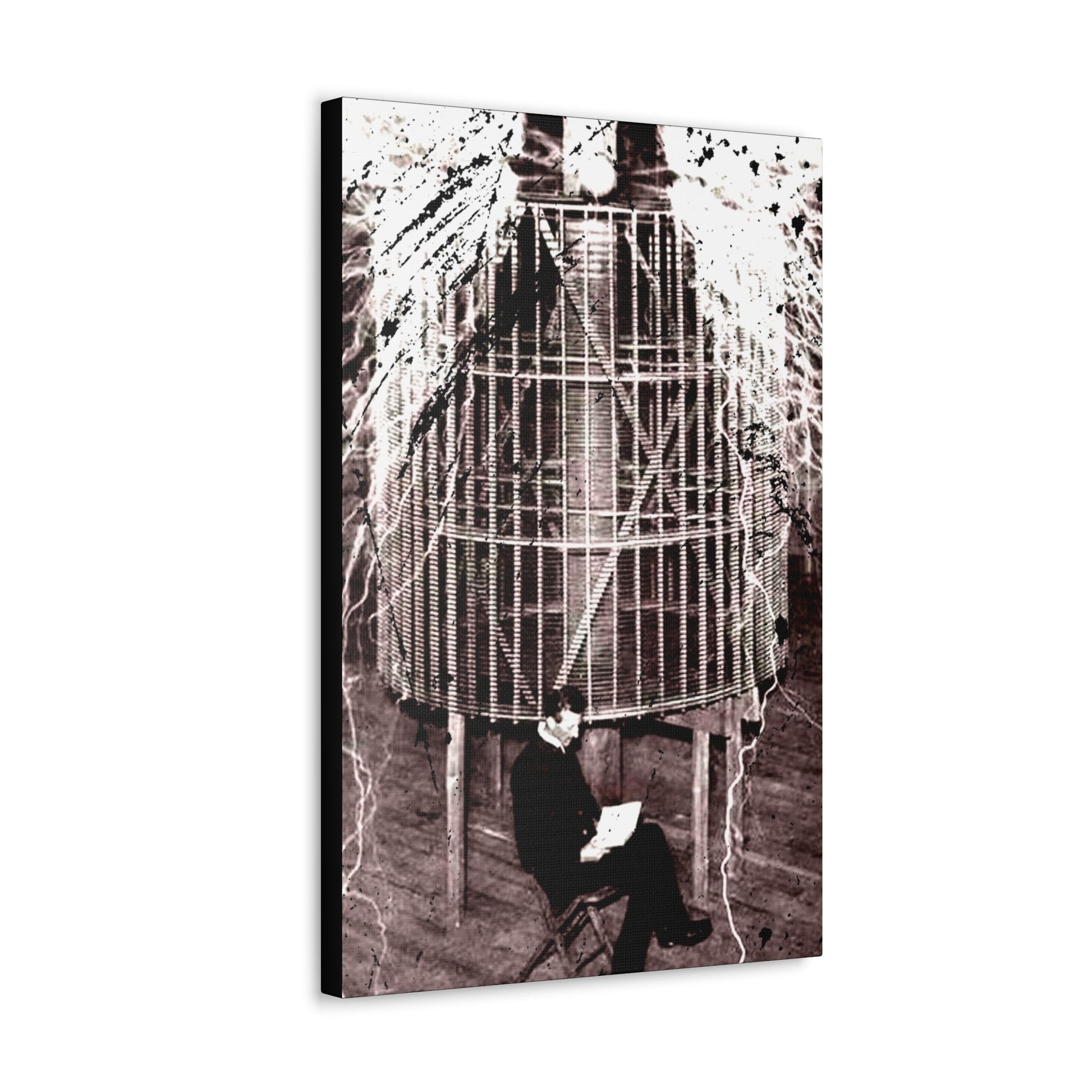 Canvas - Nikola Tesla Surrounded by Electricity Canvas Print - Vibrant Gallery Wrap Artwork from Crypto Zoo Tees