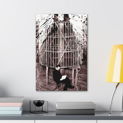 Canvas - Nikola Tesla Surrounded by Electricity Canvas Print - Vibrant Gallery Wrap Artwork from Crypto Zoo Tees