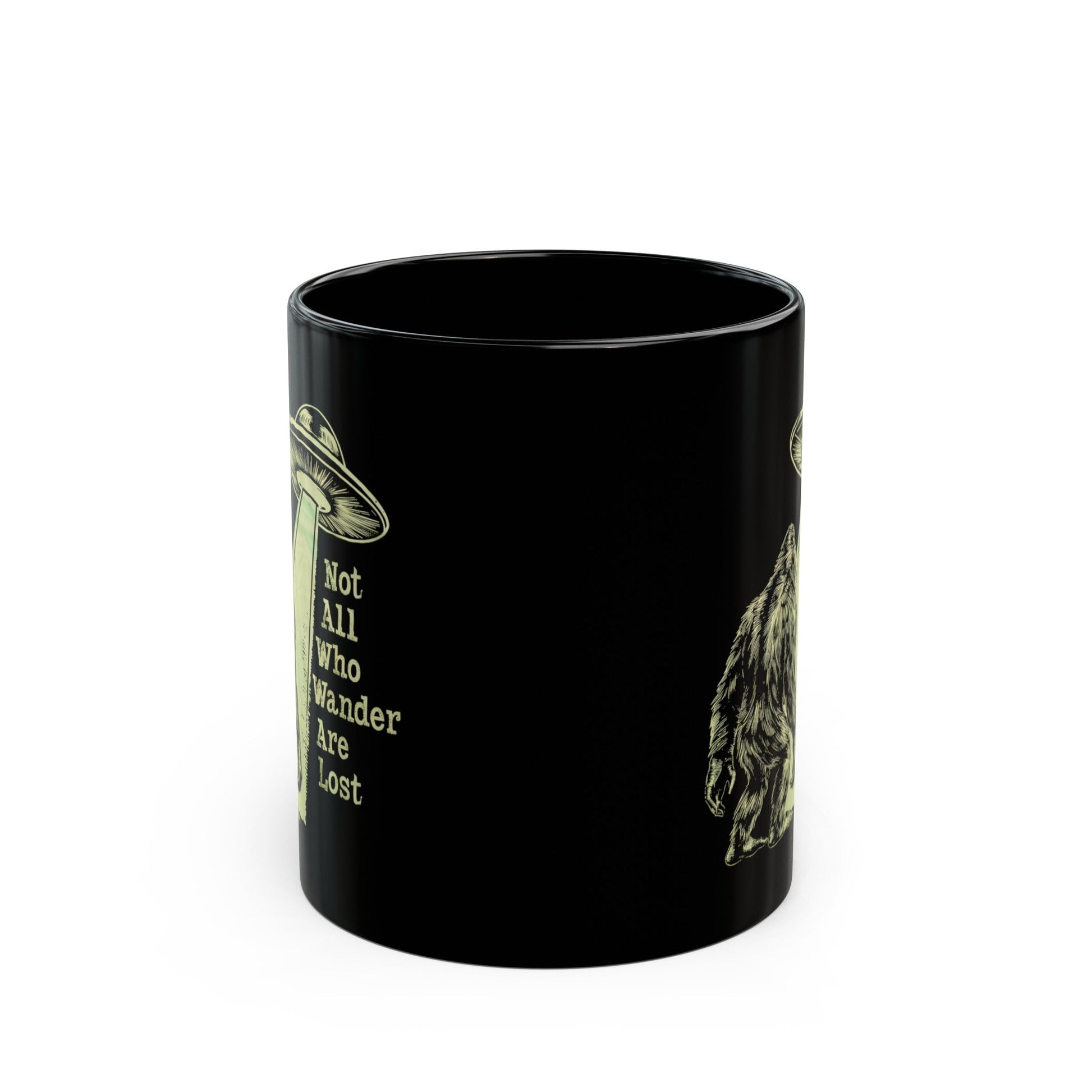 Mug - Not All Who Wander Are Lost Bigfoot UFO | 11oz Coffee Mug | Cup from Crypto Zoo Tees