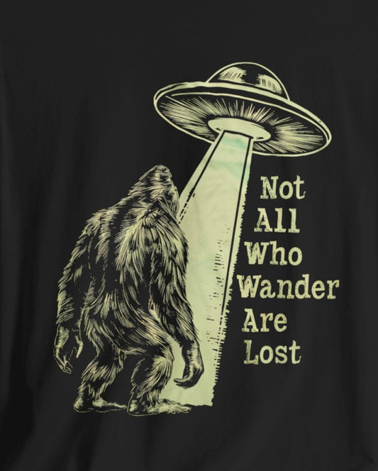 T-Shirt - Not All Who Wander Are Lost Bigfoot UFO | Bella + Canvas Unisex T-shirt from Crypto Zoo Tees