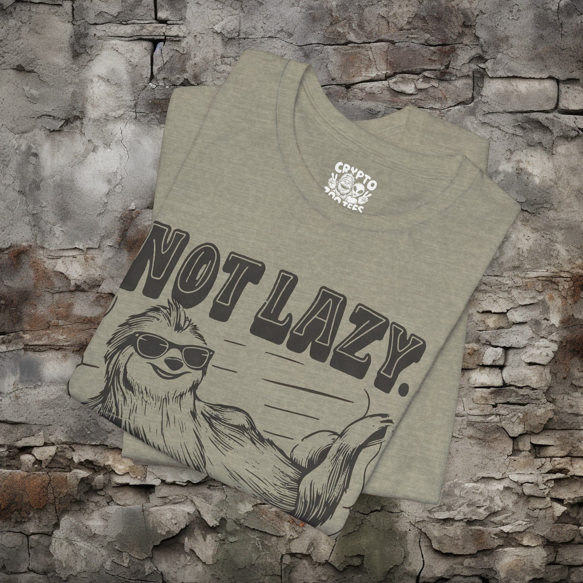 T-Shirt - Not Lazy - Energy Efficient Funny Sloth Tee | Bella + Canvas Unisex T-shirt from Crypto Zoo Tees