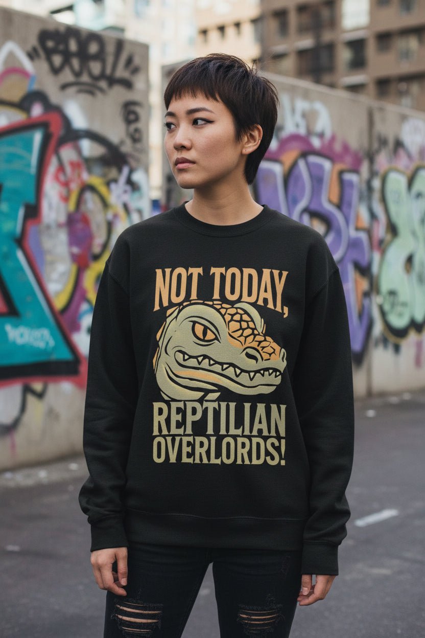 Sweatshirt - Not Today Reptilian Overlords | Unisex Crewneck Sweatshirt - Gildan 18000 | Alien & UFO | Punk from Crypto Zoo Tees