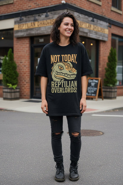 T-Shirt - Not Today Reptilian Overlords | Unisex Heavy Vintage - Unisex Comfort Colors 1717 | Alien & UFO | Punk from Crypto Zoo Tees