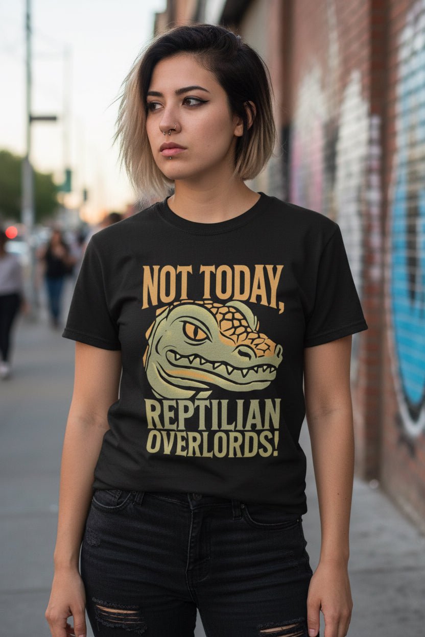 T-Shirt - Not Today Reptilian Overlords | Unisex Heavy Vintage - Unisex Comfort Colors 1717 | Alien & UFO | Punk from Crypto Zoo Tees