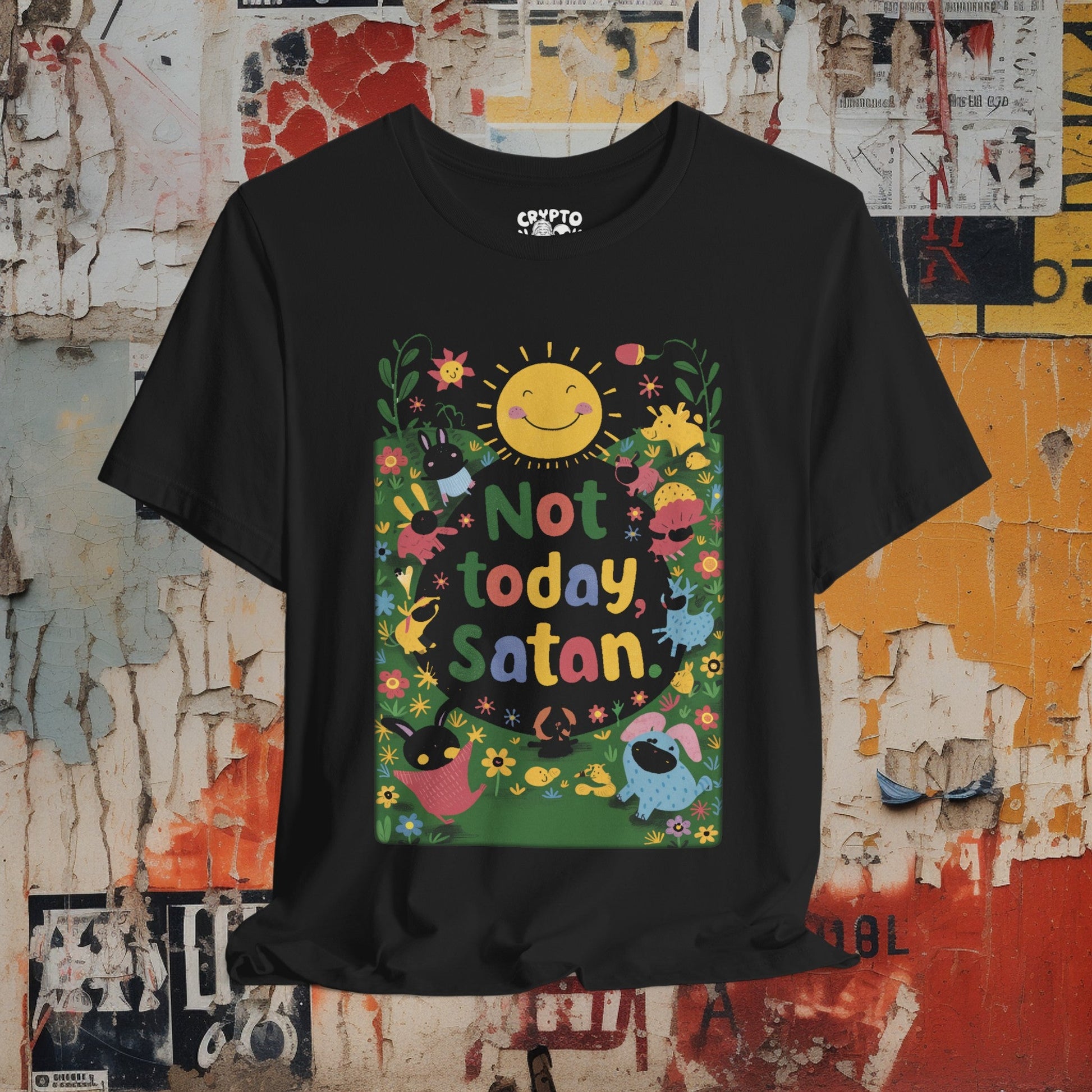 T-Shirt - Not Today Satan Childrens Book Tee | Bella + Canvas Unisex T-shirt from Crypto Zoo Tees