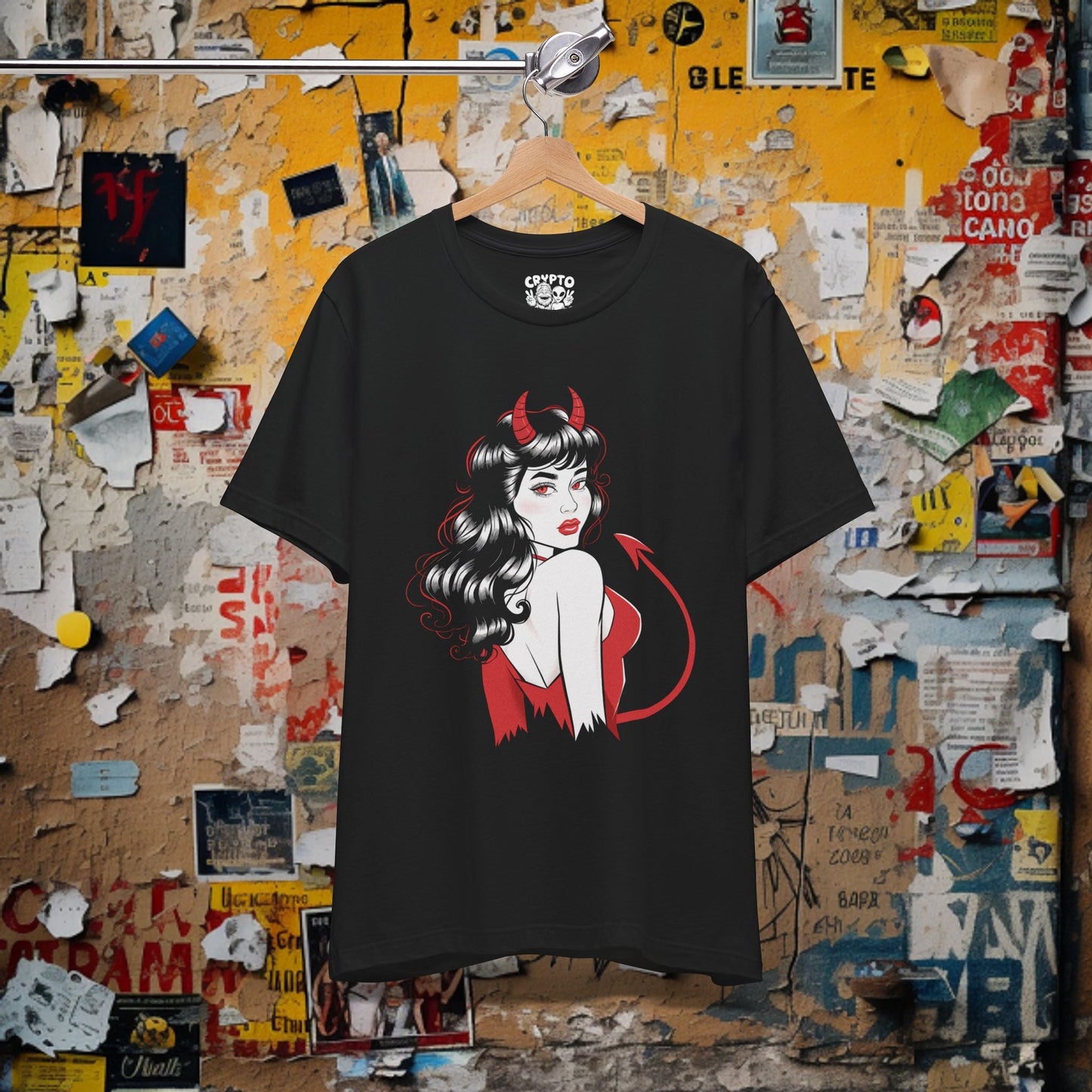 T-Shirt - Old School Devil Girl Pin - Up Shirt Gothic Tattoo Tee Retro Rockabilly T-Shirt Alternative Fashion Gift for Tattoo Lovers Pin - Up Style Top from Crypto Zoo Tees