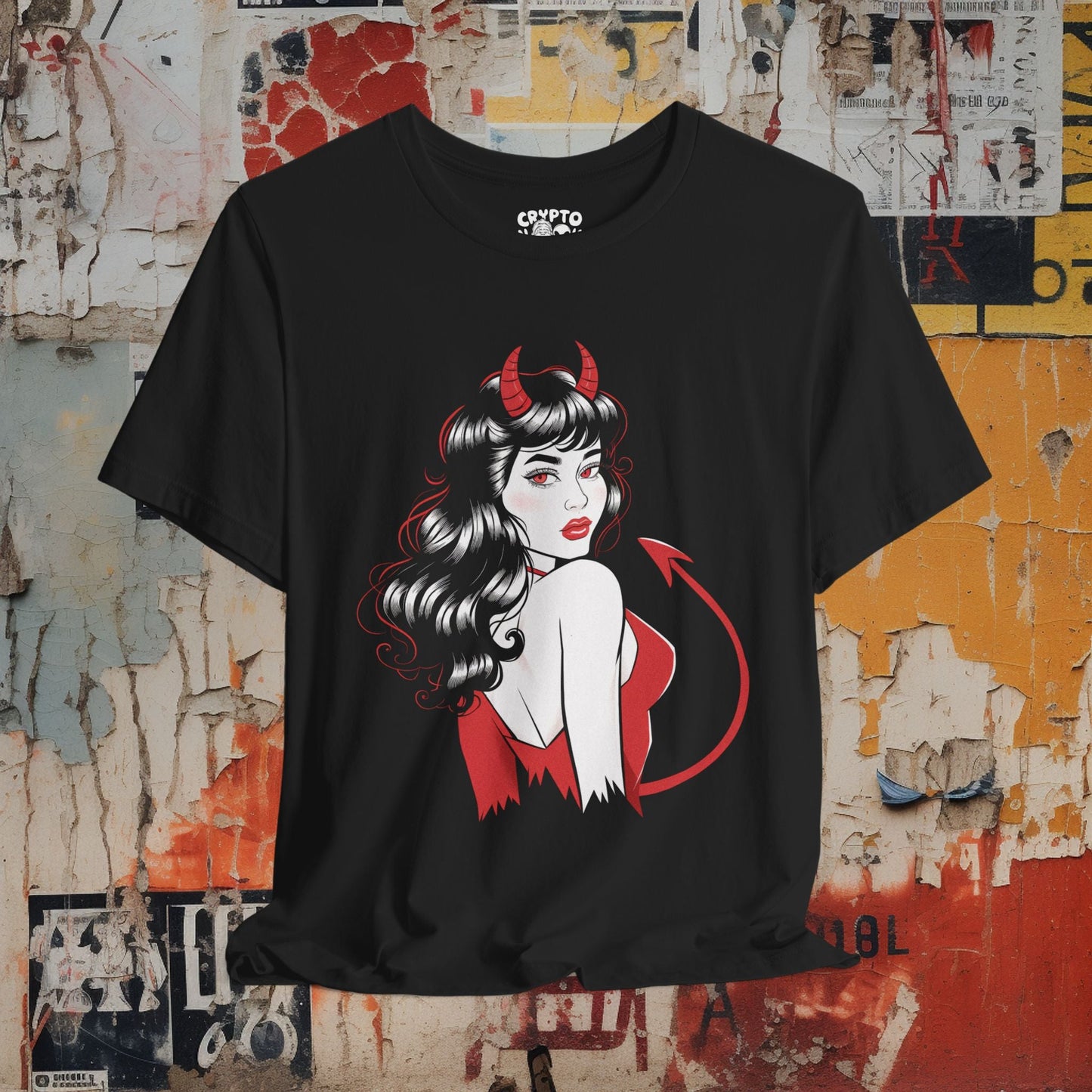 T-Shirt - Old School Devil Girl Pin - Up Shirt Gothic Tattoo Tee Retro Rockabilly T-Shirt Alternative Fashion Gift for Tattoo Lovers Pin - Up Style Top from Crypto Zoo Tees