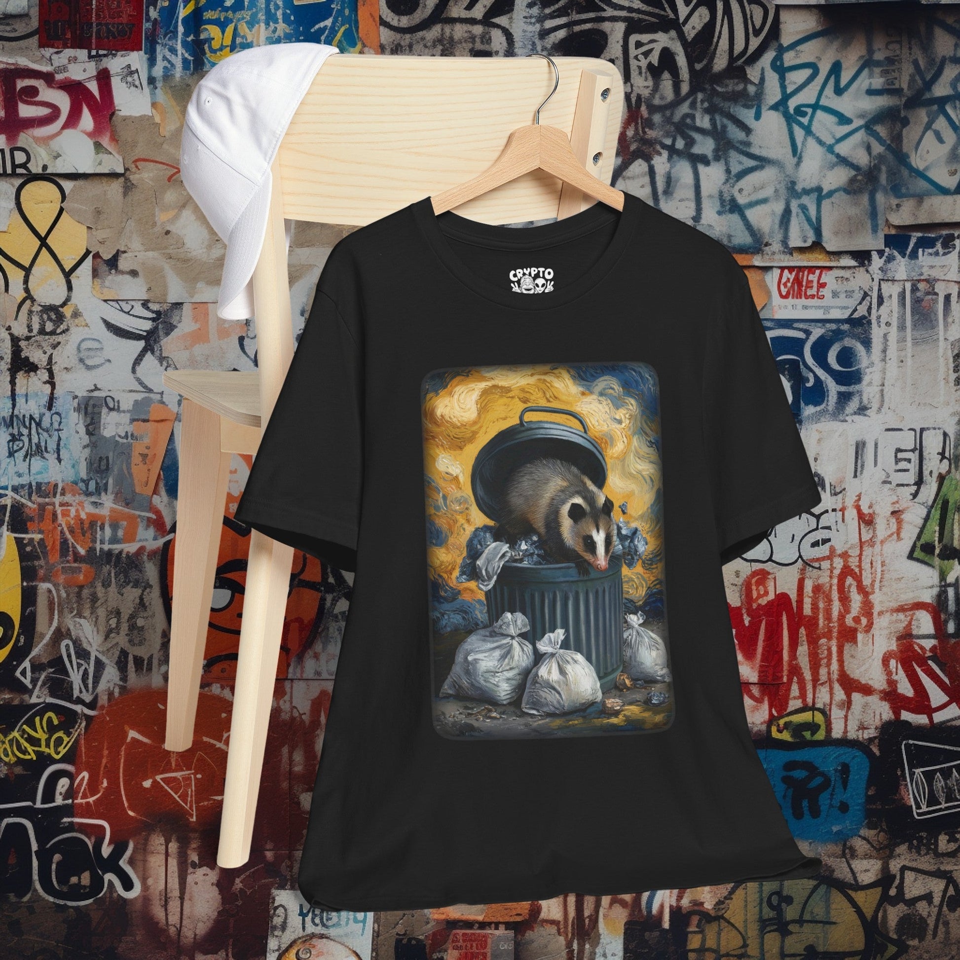 T-Shirt - Opposum Eating Trash Van Gogh Shirt | Bella+Canvas Tee | Funny Artist Shirt from Crypto Zoo Tees