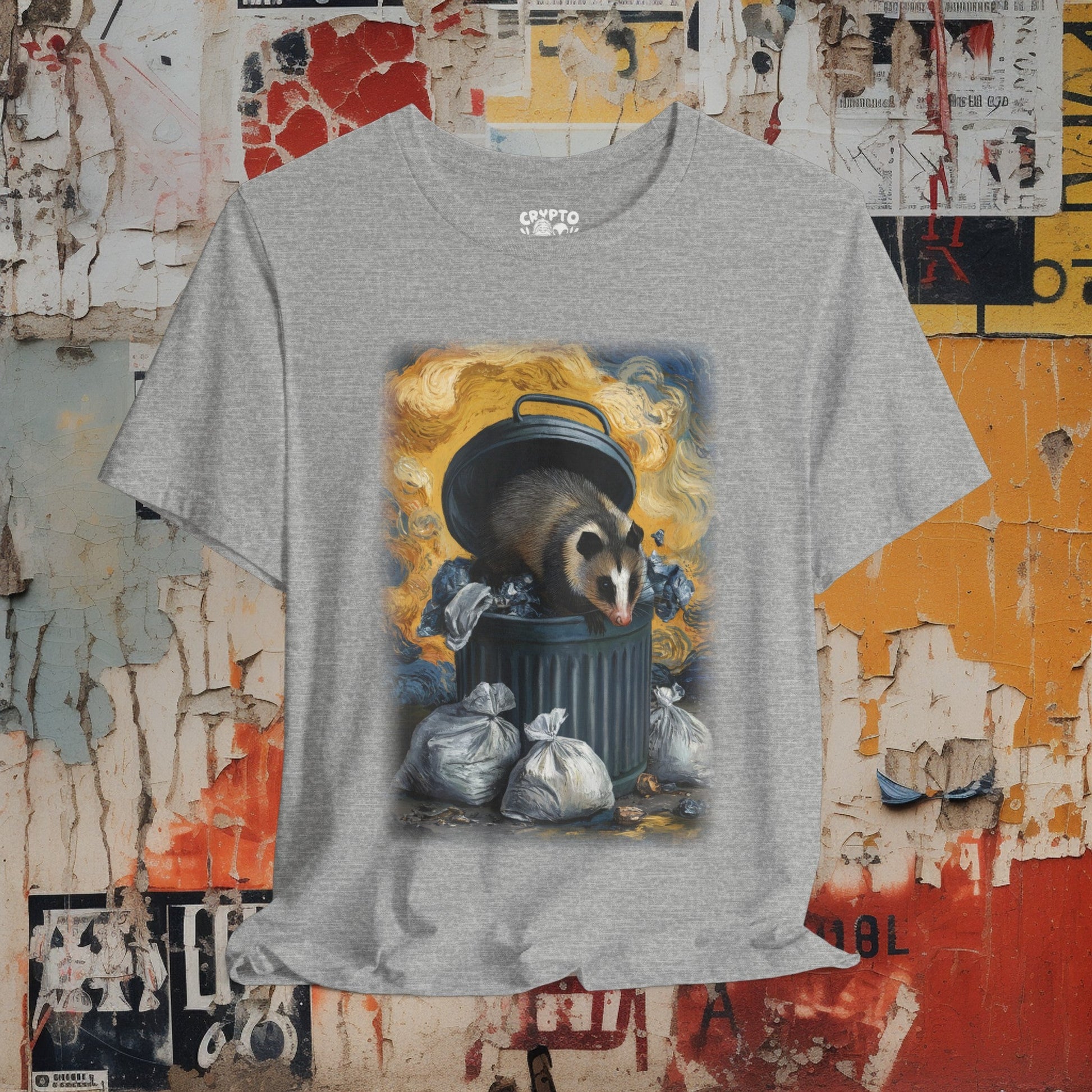 T-Shirt - Opposum Eating Trash Van Gogh Shirt | Bella+Canvas Tee | Funny Artist Shirt from Crypto Zoo Tees