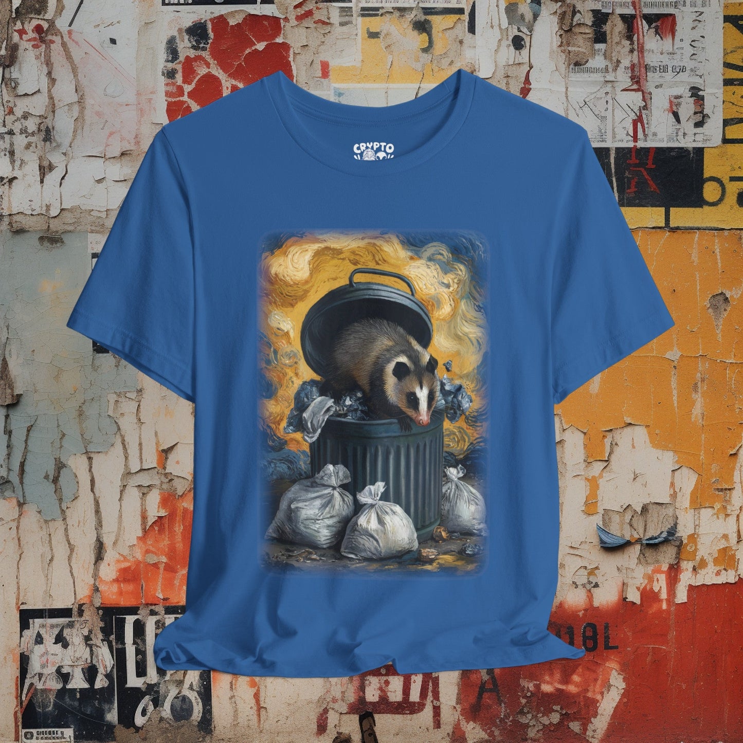 T-Shirt - Opposum Eating Trash Van Gogh Shirt | Bella+Canvas Tee | Funny Artist Shirt from Crypto Zoo Tees