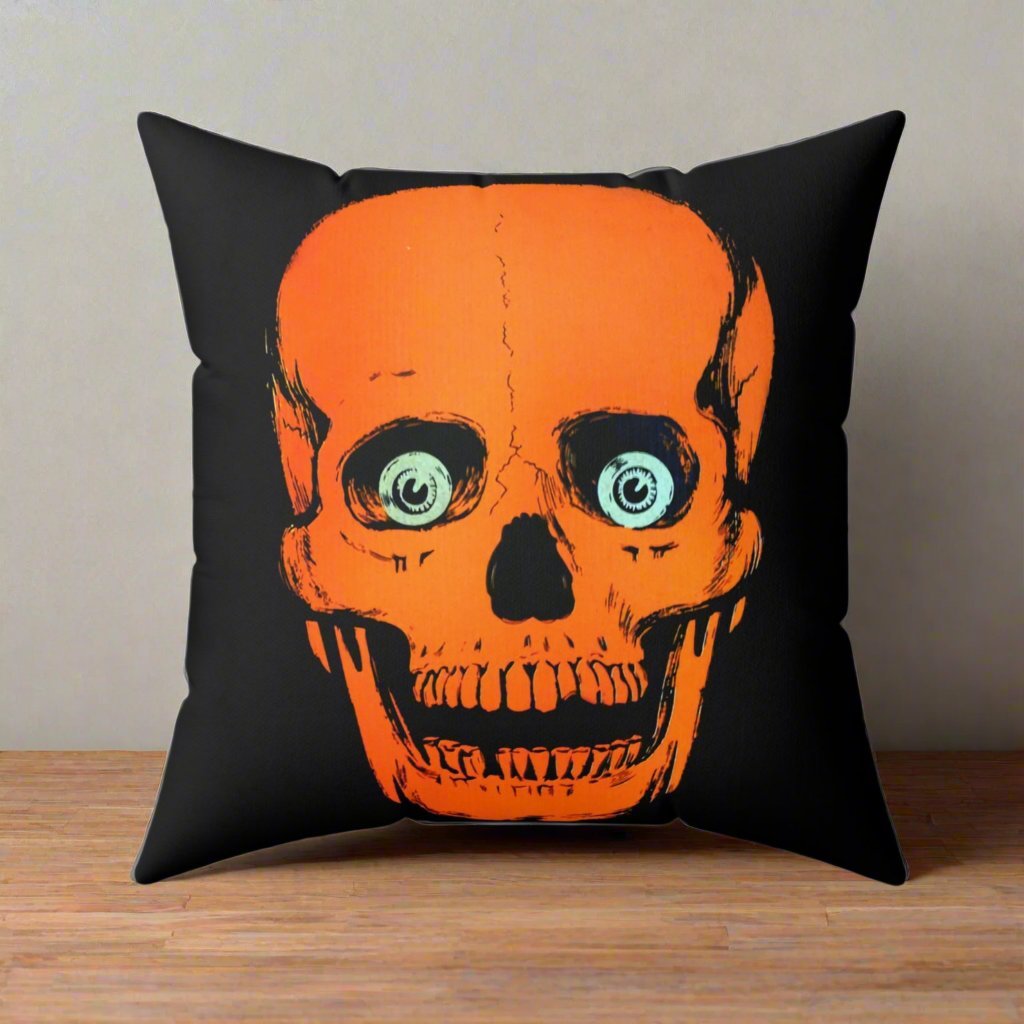 Home Decor - Orange Comic Skull | Pop Art Decor | Fun Design | Spun Polyester Pillow | Pillow Included! from Crypto Zoo Tees