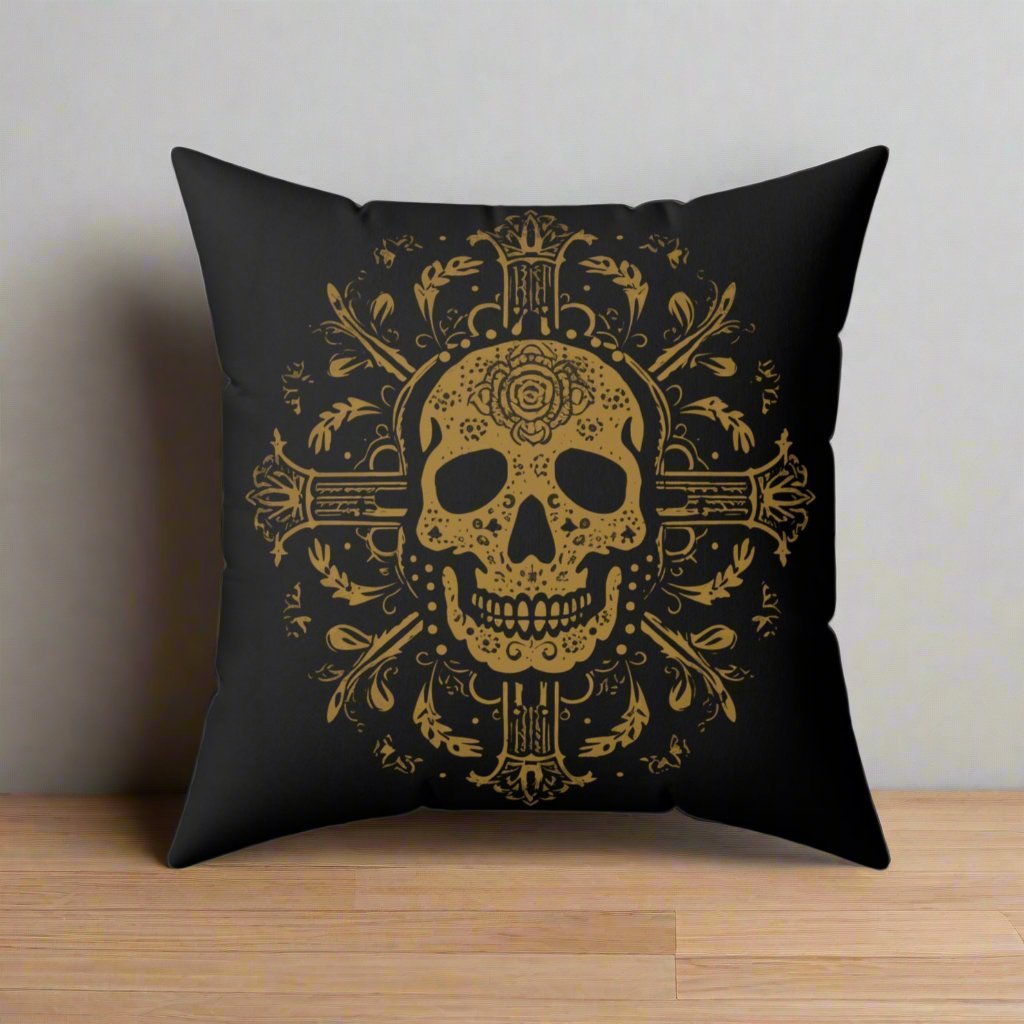 Home Decor - ornate skull - Spun Polyester Square Pillow from Crypto Zoo Tees