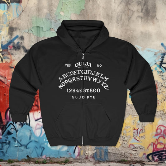 Hoodie - Ouija Board Zip - Up Hoodie | Zipper Hoodie | Paranormal, Halloween, Spiritual | Goth, Gothic from Crypto Zoo Tees