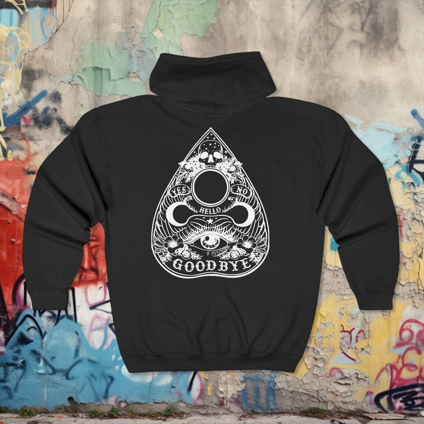 Hoodie - Ouija Board Zip - Up Hoodie | Zipper Hoodie | Paranormal, Halloween, Spiritual | Goth, Gothic from Crypto Zoo Tees