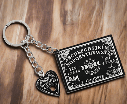  - Ouija Keychain Board with Planchette | Keychain | Ghosts & Paranormal | Gothic Gift from Crypto Zoo Tees