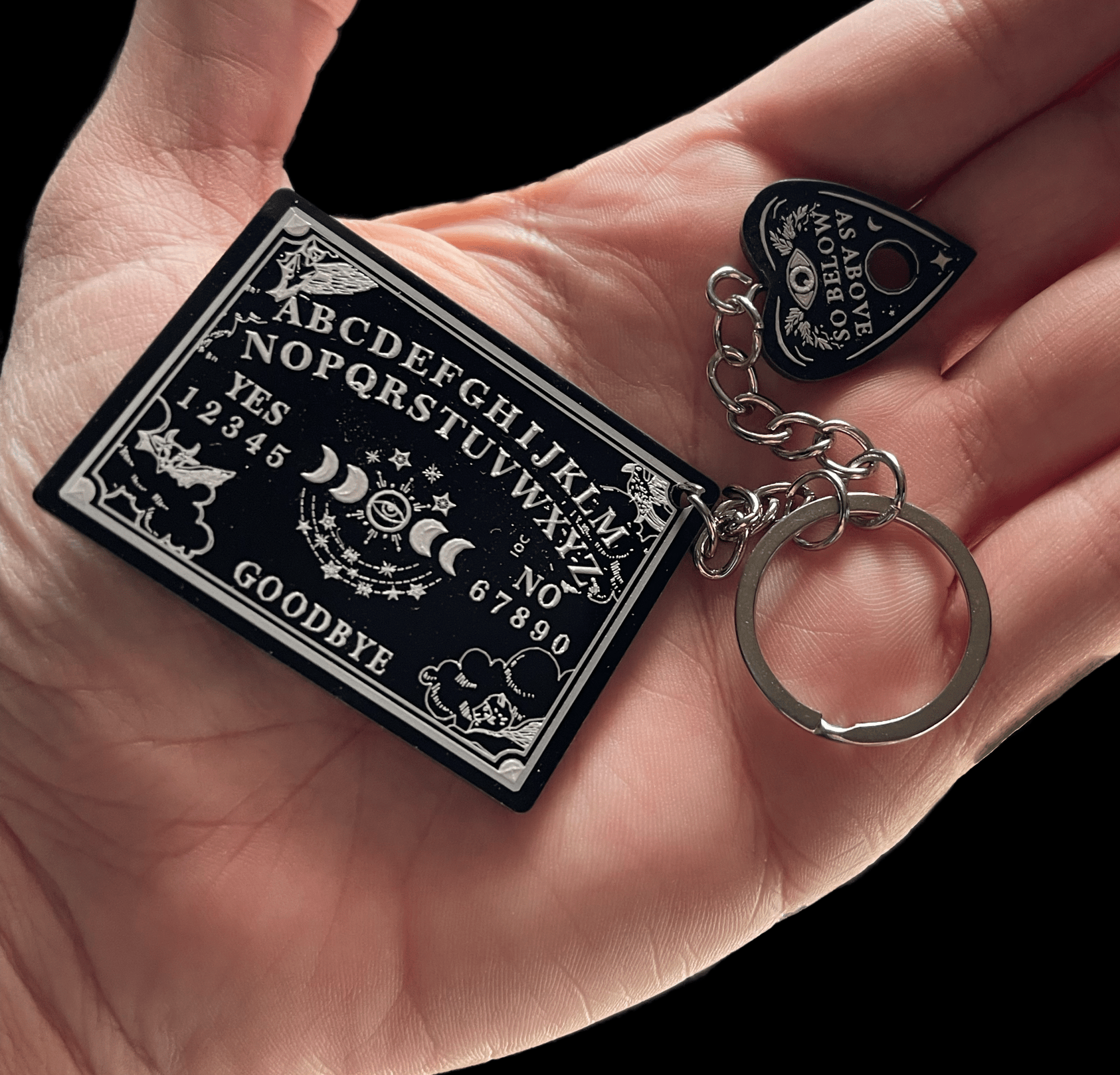  - Ouija Keychain Board with Planchette | Keychain | Ghosts & Paranormal | Gothic Gift from Crypto Zoo Tees