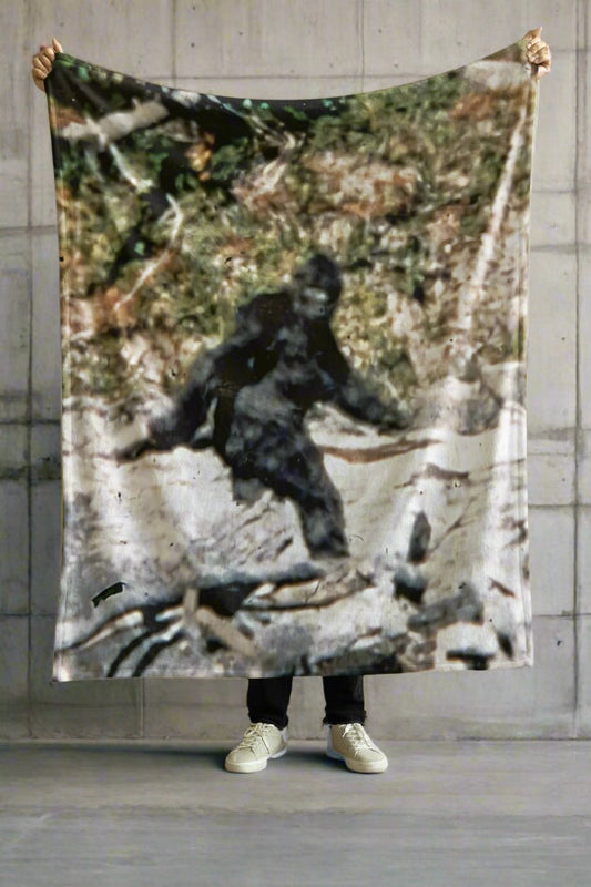 All Over Prints - Patterson Gimlin Bigfoot Velveteen Blanket - Cozy Sasquatch Throw from Crypto Zoo Tees