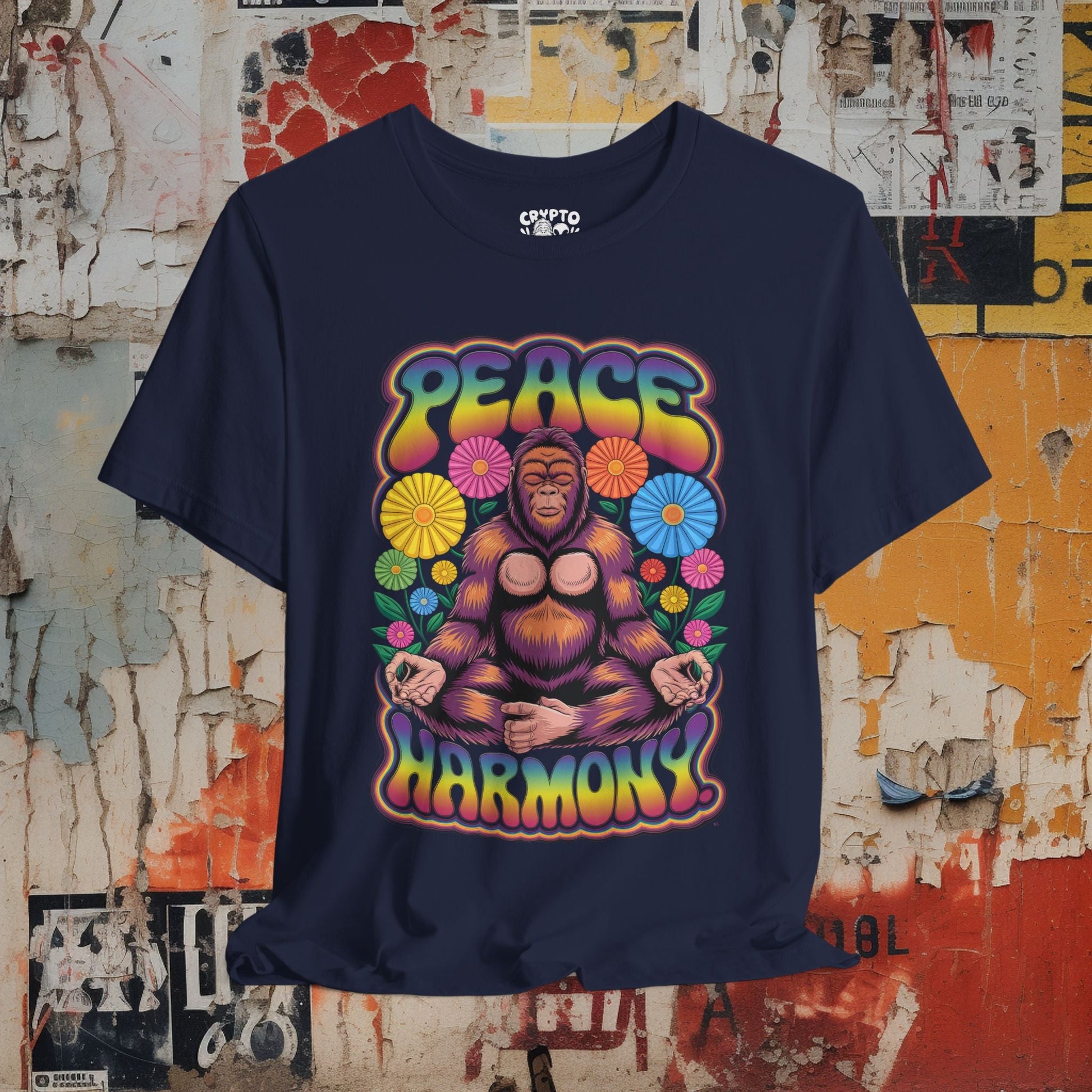 T-Shirt - Peace Harmony Bigfoot Unisex T-shirt | Unisex T-shirt | Funny, Bigfoot | Psychedelic, Retro & Vintage from Crypto Zoo Tees