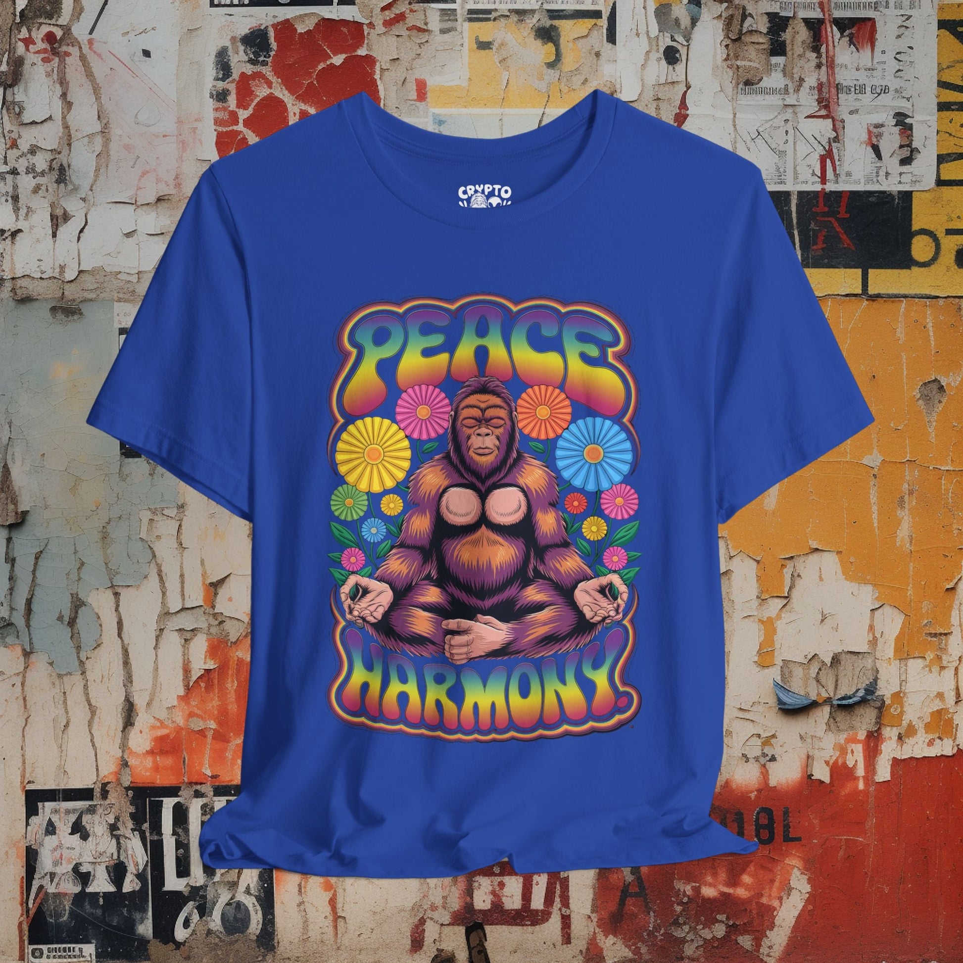 T-Shirt - Peace Harmony Bigfoot Unisex T-shirt | Unisex T-shirt | Funny, Bigfoot | Psychedelic, Retro & Vintage from Crypto Zoo Tees