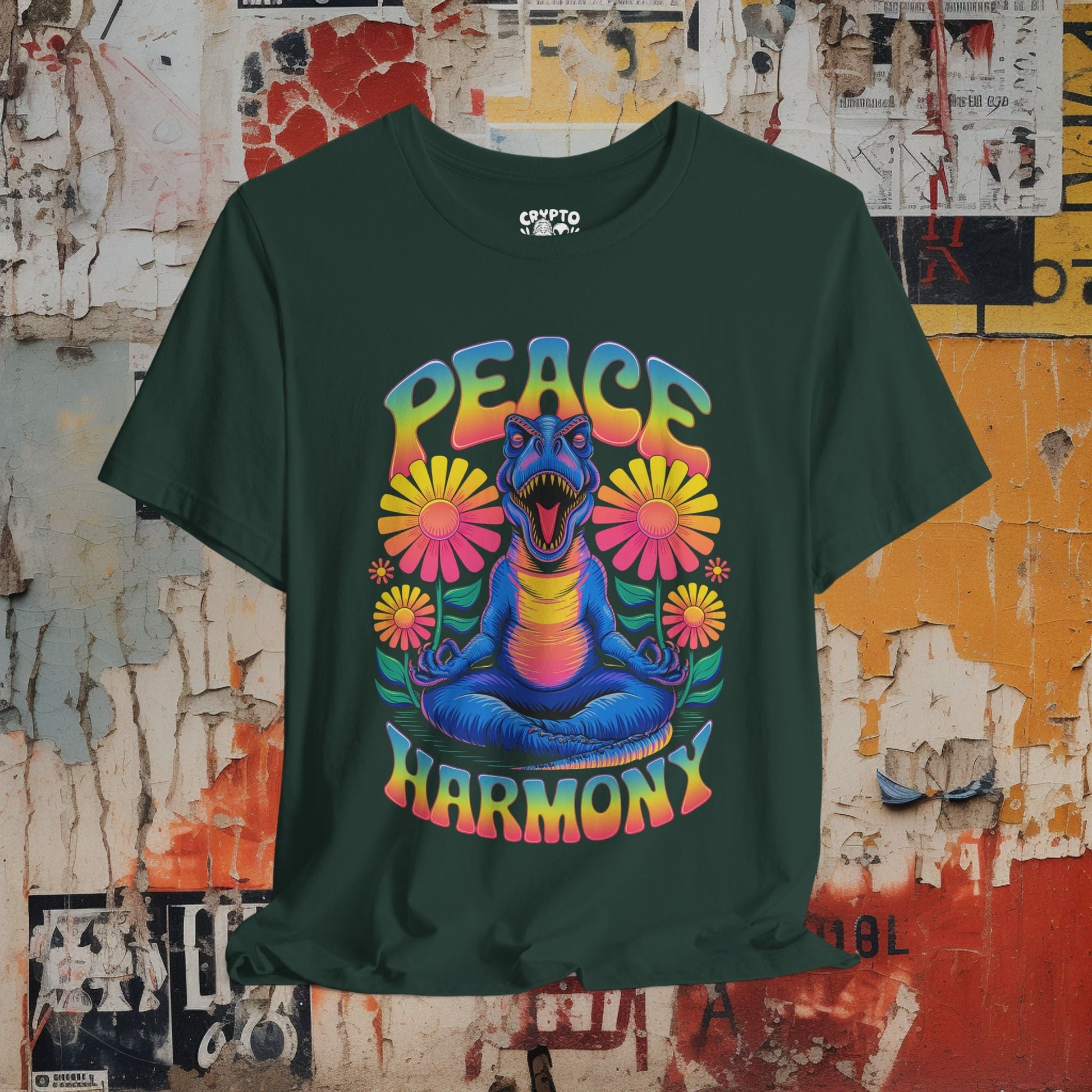 T-Shirt - Peace Harmony T - Rex Unisex T-shirt | Unisex T-shirt | Funny, Animals | Retro & Vintage from Crypto Zoo Tees