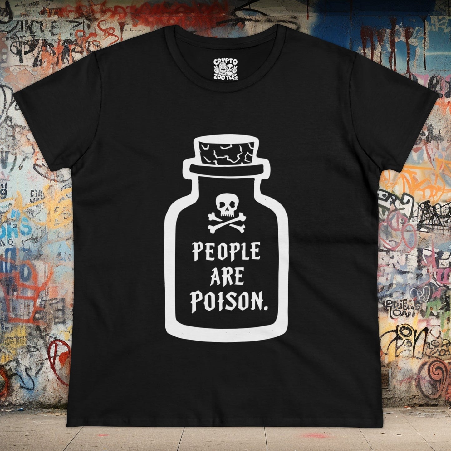 T-Shirt - People Are Poison Apothecary Bottle with Skull and Crossbones | Skulls and Skeletons | Horror | Women's T-Shirt | Cotton Tee from Crypto Zoo Tees