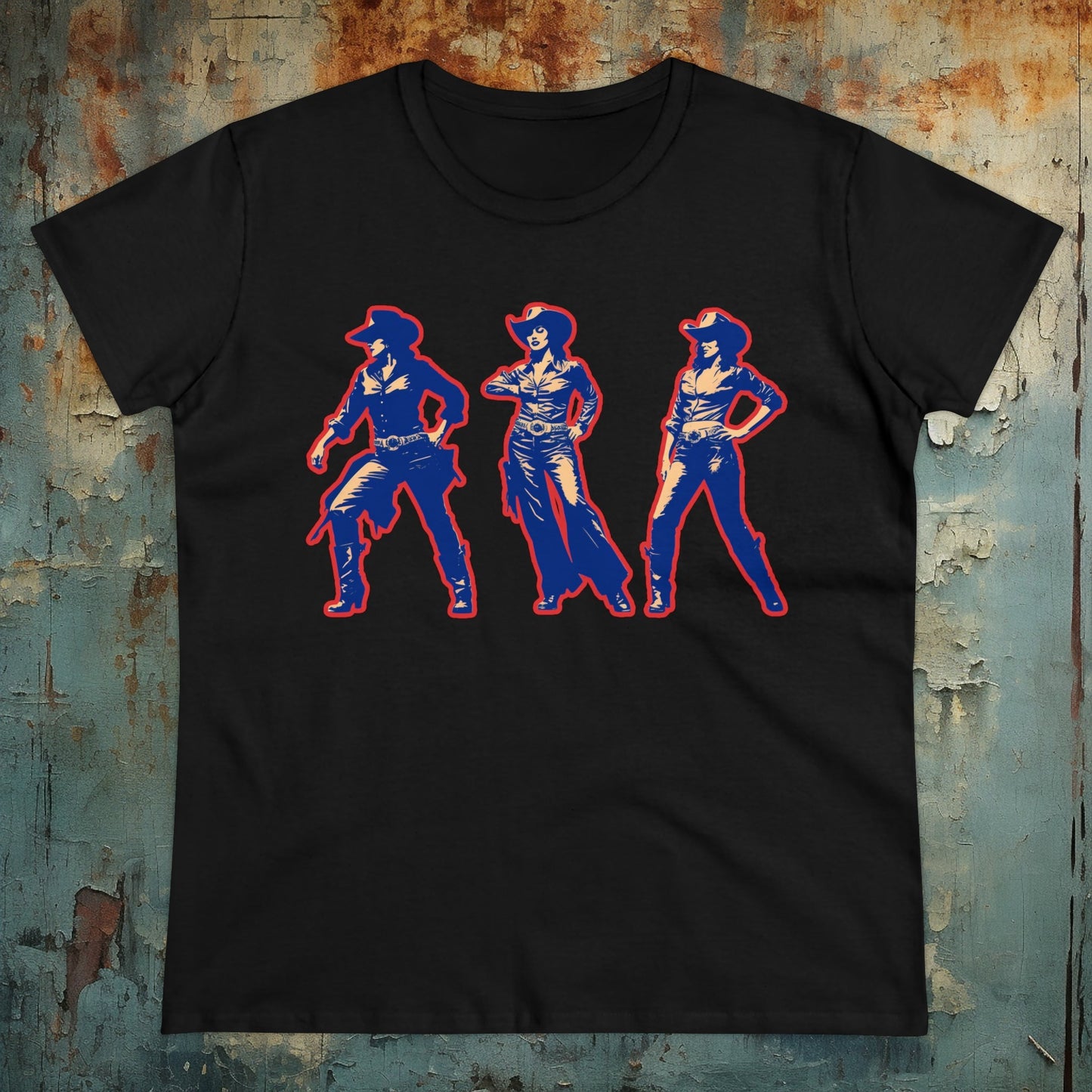 T-Shirt - Pink Cowgirl Pop Art Trio | Women's T-Shirt | Cotton Ladies Tee from Crypto Zoo Tees