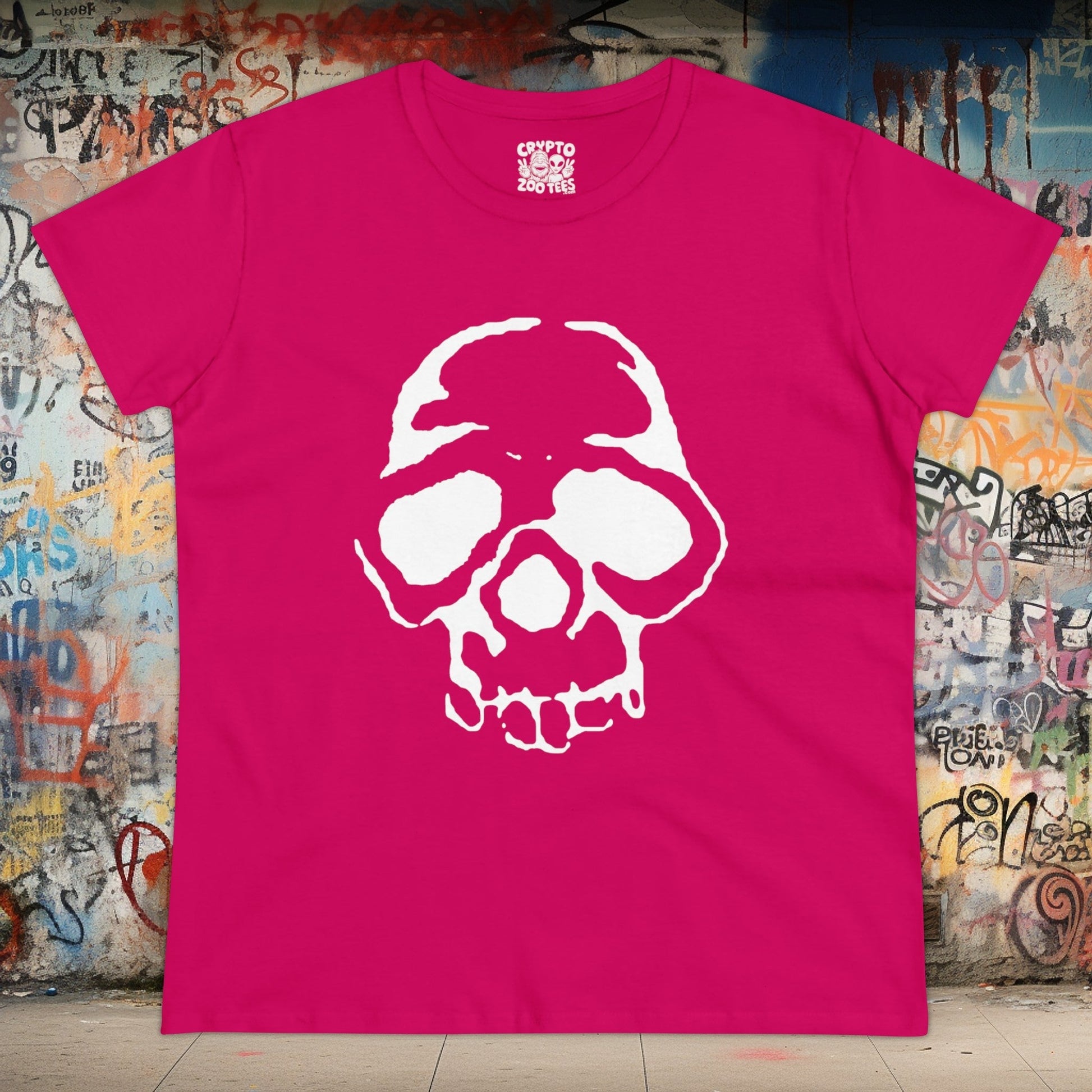 T-Shirt - Pink Punk Stenciled Skull | Women's T-Shirt | Cotton Tee | Ladies Tee from Crypto Zoo Tees