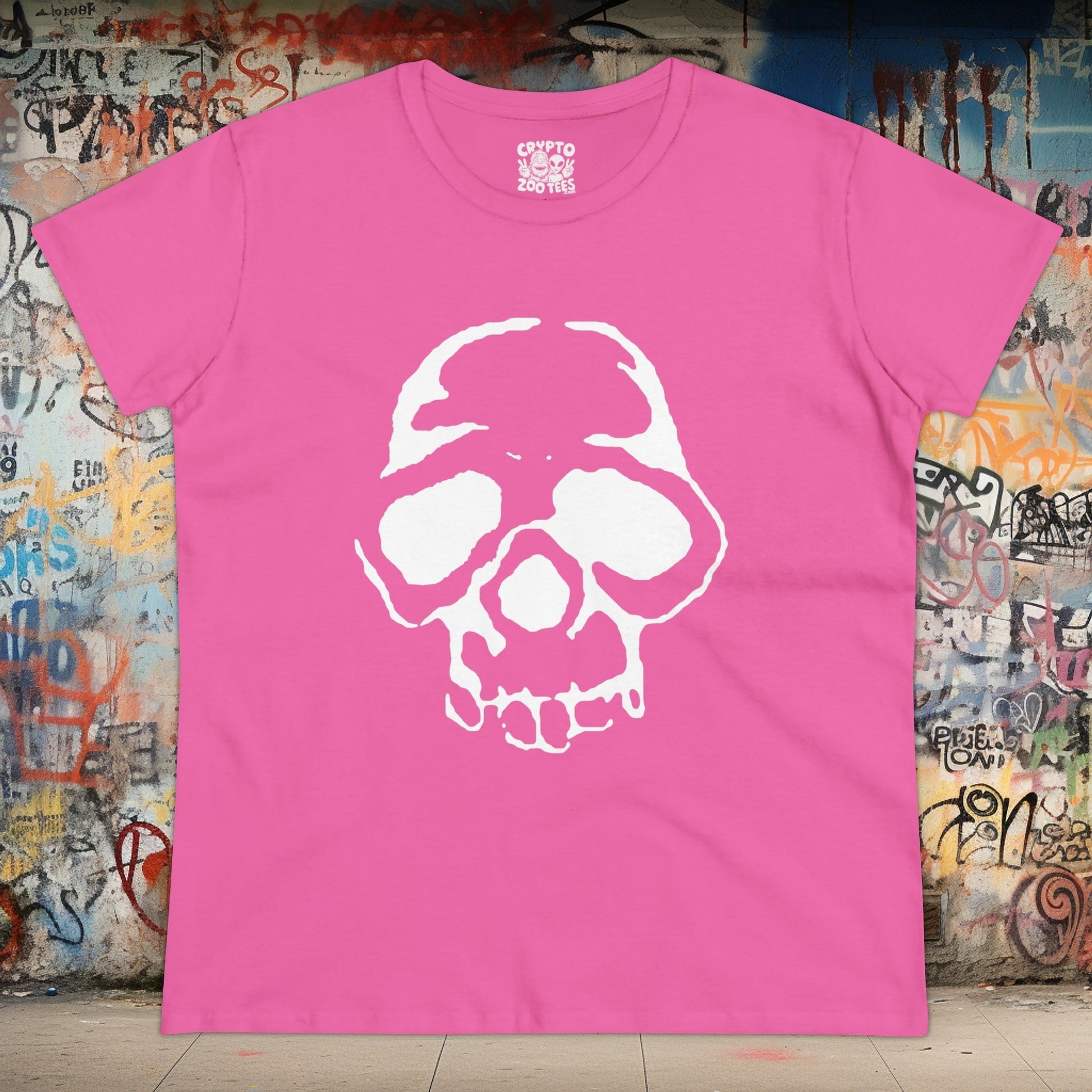 T-Shirt - Pink Punk Stenciled Skull | Women's T-Shirt | Cotton Tee | Ladies Tee from Crypto Zoo Tees