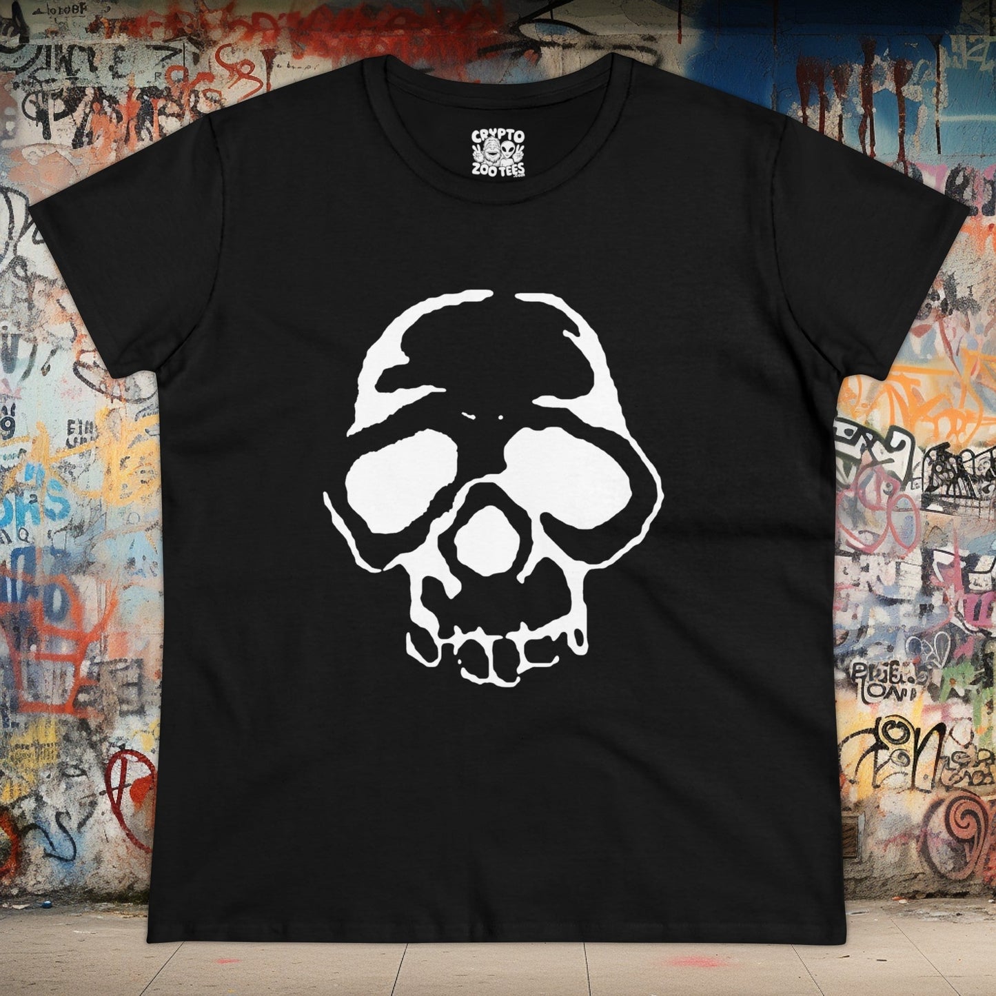 T-Shirt - Pink Punk Stenciled Skull | Women's T-Shirt | Cotton Tee | Ladies Tee from Crypto Zoo Tees