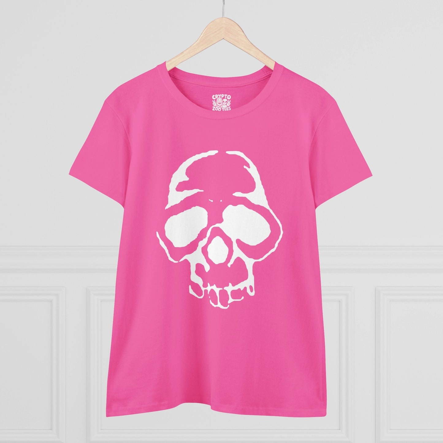 T-Shirt - Pink Punk Stenciled Skull | Women's T-Shirt | Cotton Tee | Ladies Tee from Crypto Zoo Tees