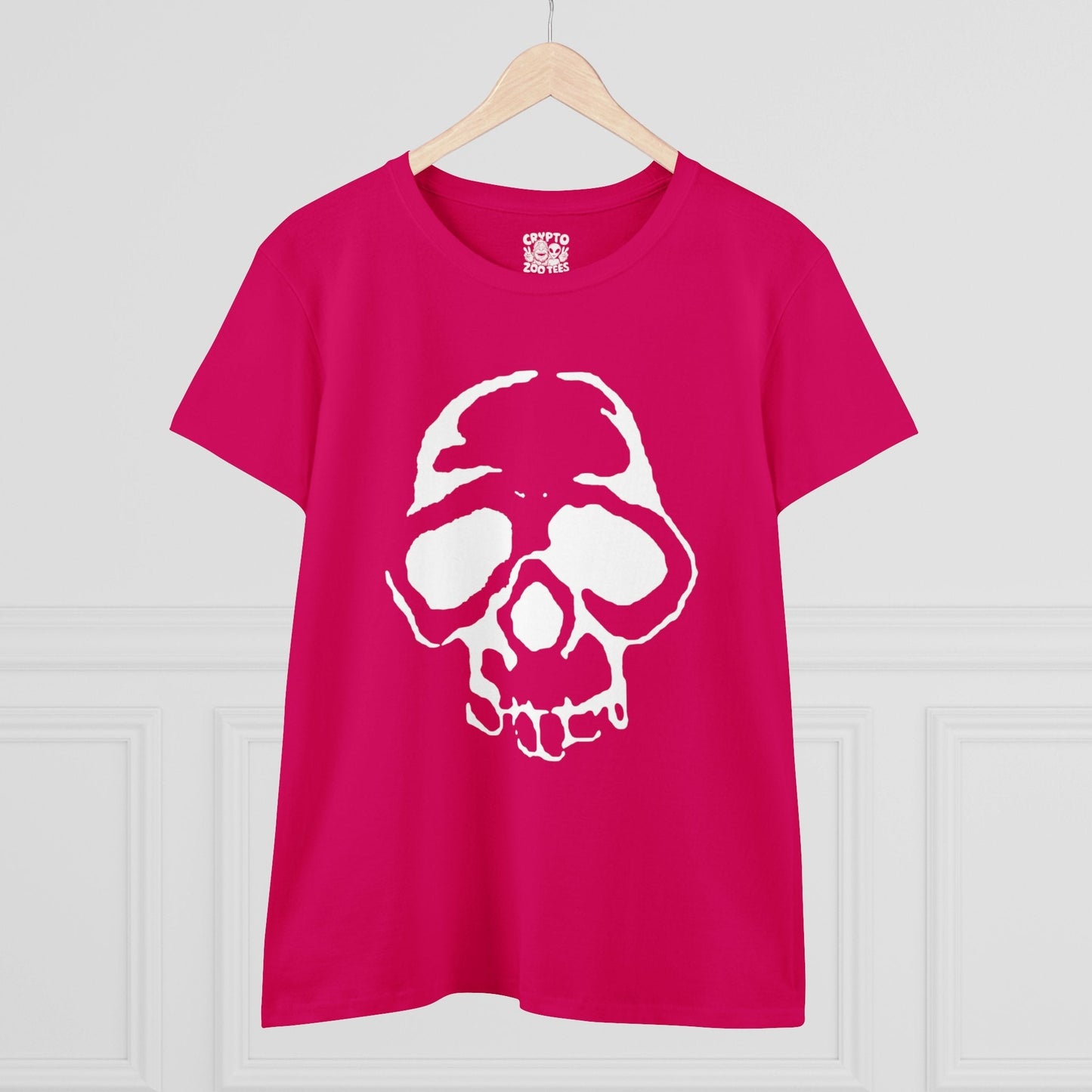 T-Shirt - Pink Punk Stenciled Skull | Women's T-Shirt | Cotton Tee | Ladies Tee from Crypto Zoo Tees