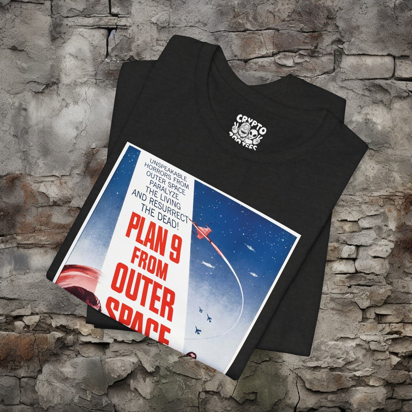 T - Shirt - Plan 9 From Outer Space 1959 Movie Color Poster Tee | Movies and TV | Horror | Bella + Canvas Unisex T - shirt from Crypto Zoo Tees
