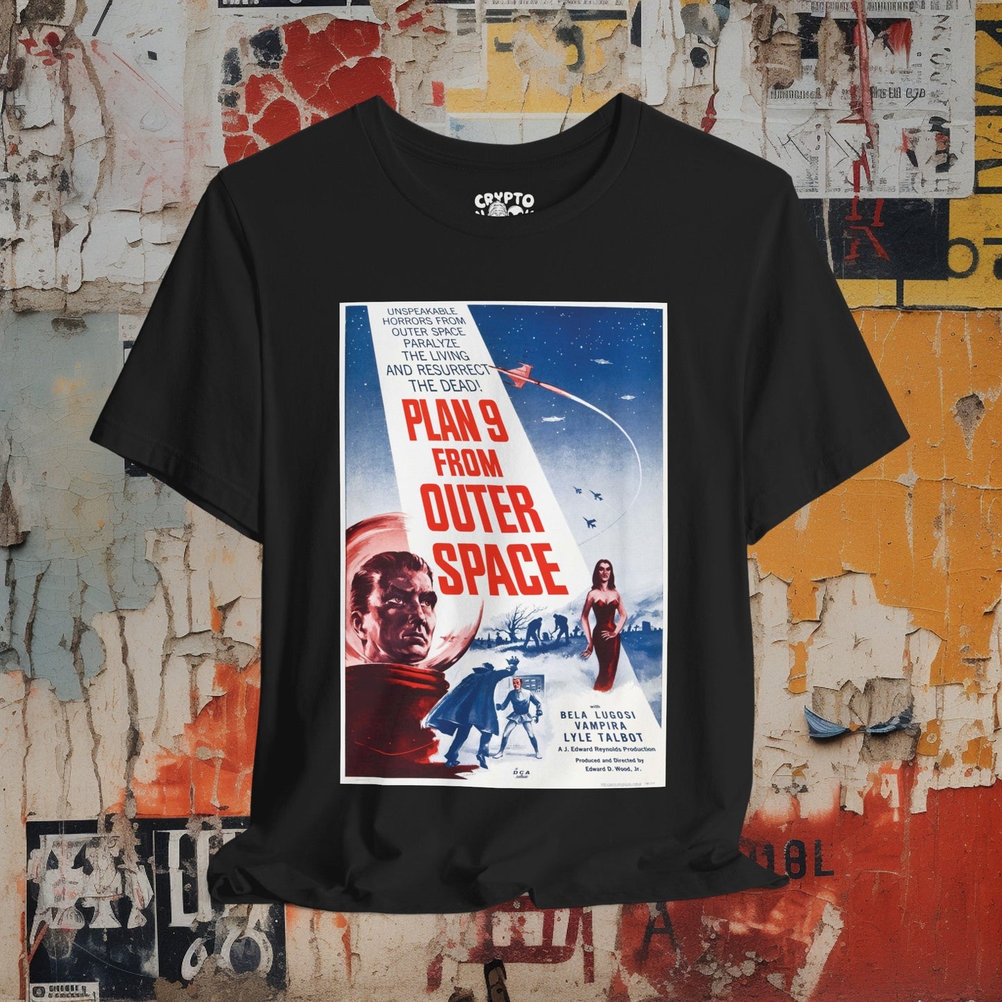 T - Shirt - Plan 9 From Outer Space 1959 Movie Color Poster Tee | Movies and TV | Horror | Bella + Canvas Unisex T - shirt from Crypto Zoo Tees