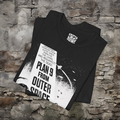 T - Shirt - Plan 9 From Outer Space 1959 Movie High Contrast Black and White Poster Tee | ED WOOD | Movies and TV | Horror | Bella + Canvas Unisex T - shirt from Crypto Zoo Tees