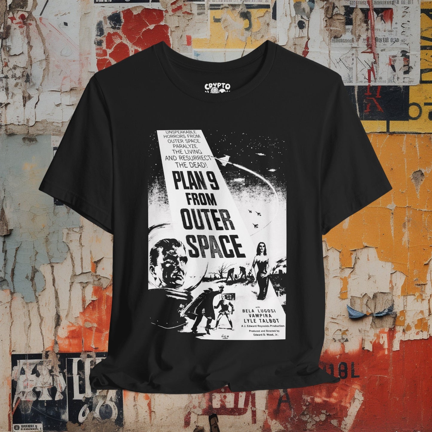 T - Shirt - Plan 9 From Outer Space 1959 Movie High Contrast Black and White Poster Tee | ED WOOD | Movies and TV | Horror | Bella + Canvas Unisex T - shirt from Crypto Zoo Tees